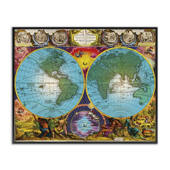 Stupell Industries World Creation Map Map Painting Black Framed Art Print Wall Art, 30 x 24