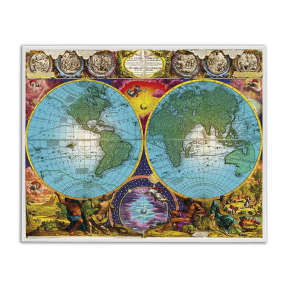 Stupell Industries World Creation Map Map Painting White Framed Art Print Wall Art, 14 x 11