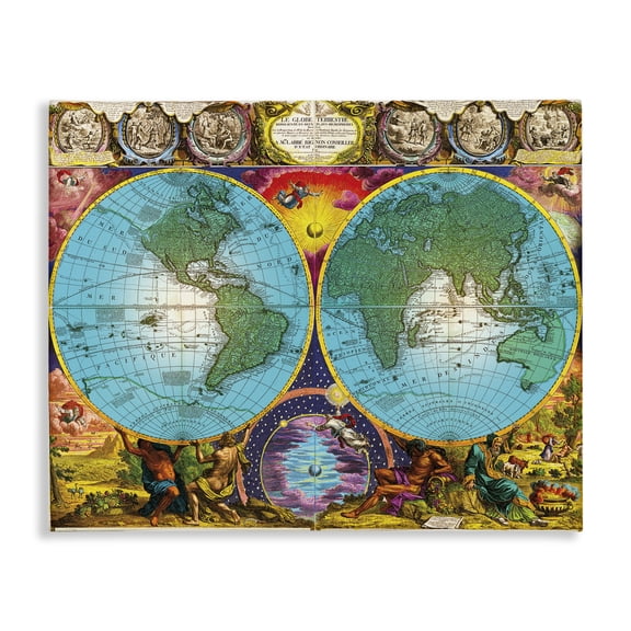 Stupell Industries World Creation Map Map Painting Wrapped Canvas Canvas Art Print Wall Art, 40 x 30