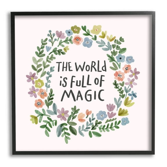 Stupell Industries World Is Full Of Magic Wreath Graphic Art Black Framed Art Print Wall Art, Design by Nina Muis Surface Design