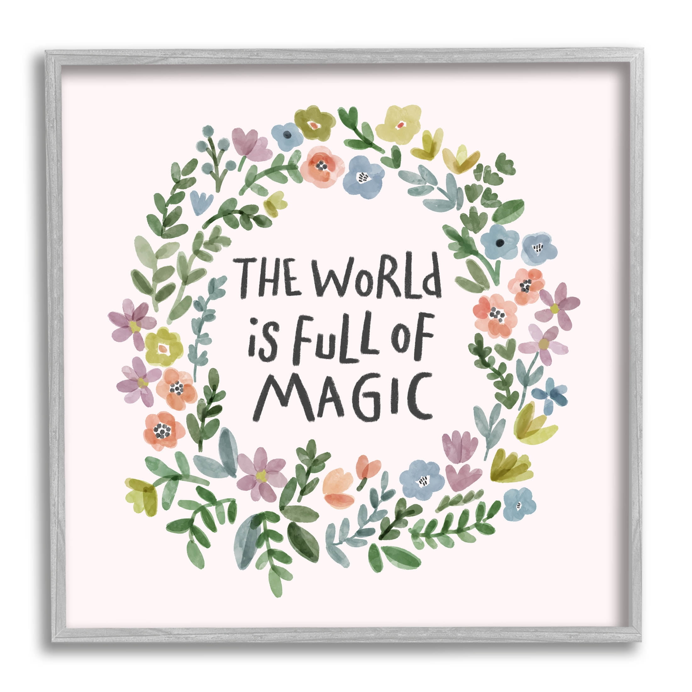 Stupell Industries World Is Full Of Magic Wreath Graphic Art Gray Framed Art Print Wall Art, Design by Nina Muis Surface Design
