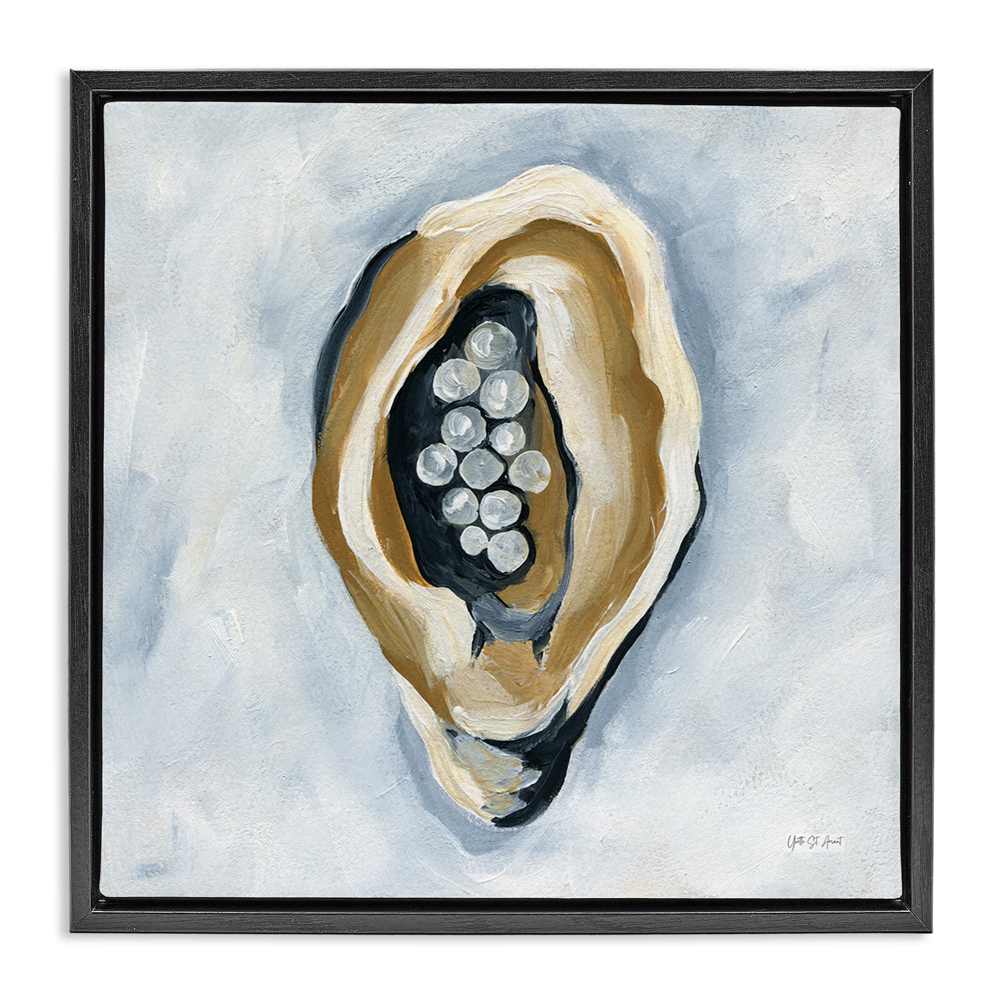 Stupell Industries World Is Your Oyster Coastal Painting Black Floater Framed Canvas Art Print Wall Art, 18 x 18