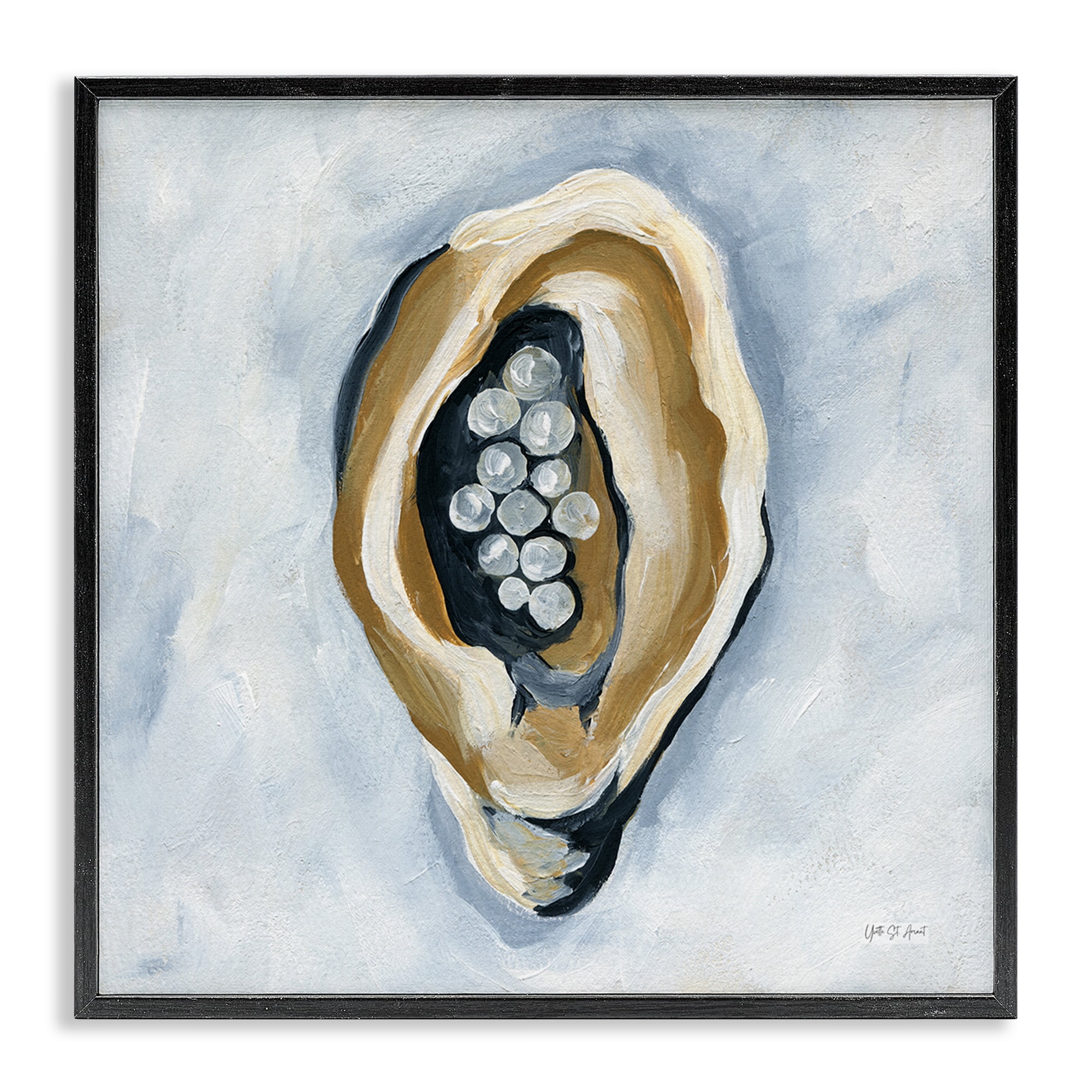 Stupell Industries World Is Your Oyster Coastal Painting Black Framed Art Print Wall Art, 24 x 24