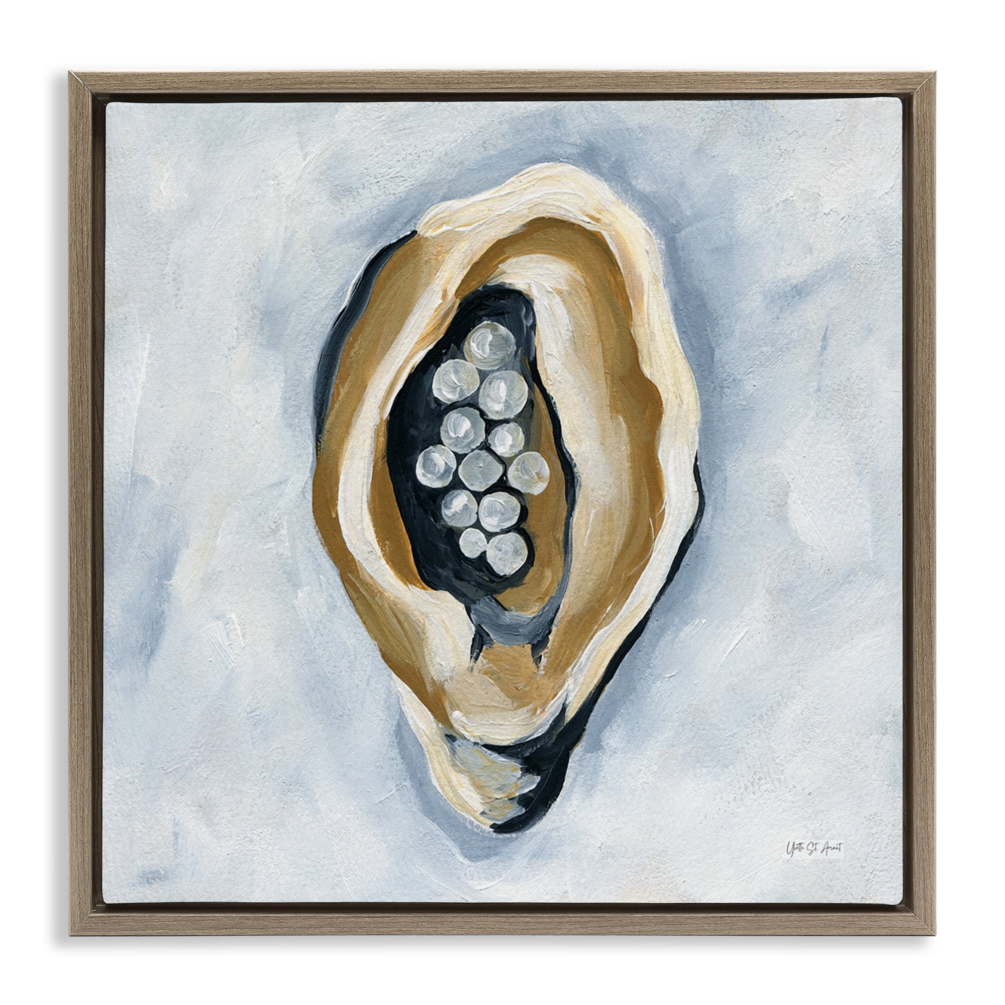Stupell Industries World Is Your Oyster Coastal Painting Brown Floater Framed Canvas Art Print Wall Art, 18 x 18