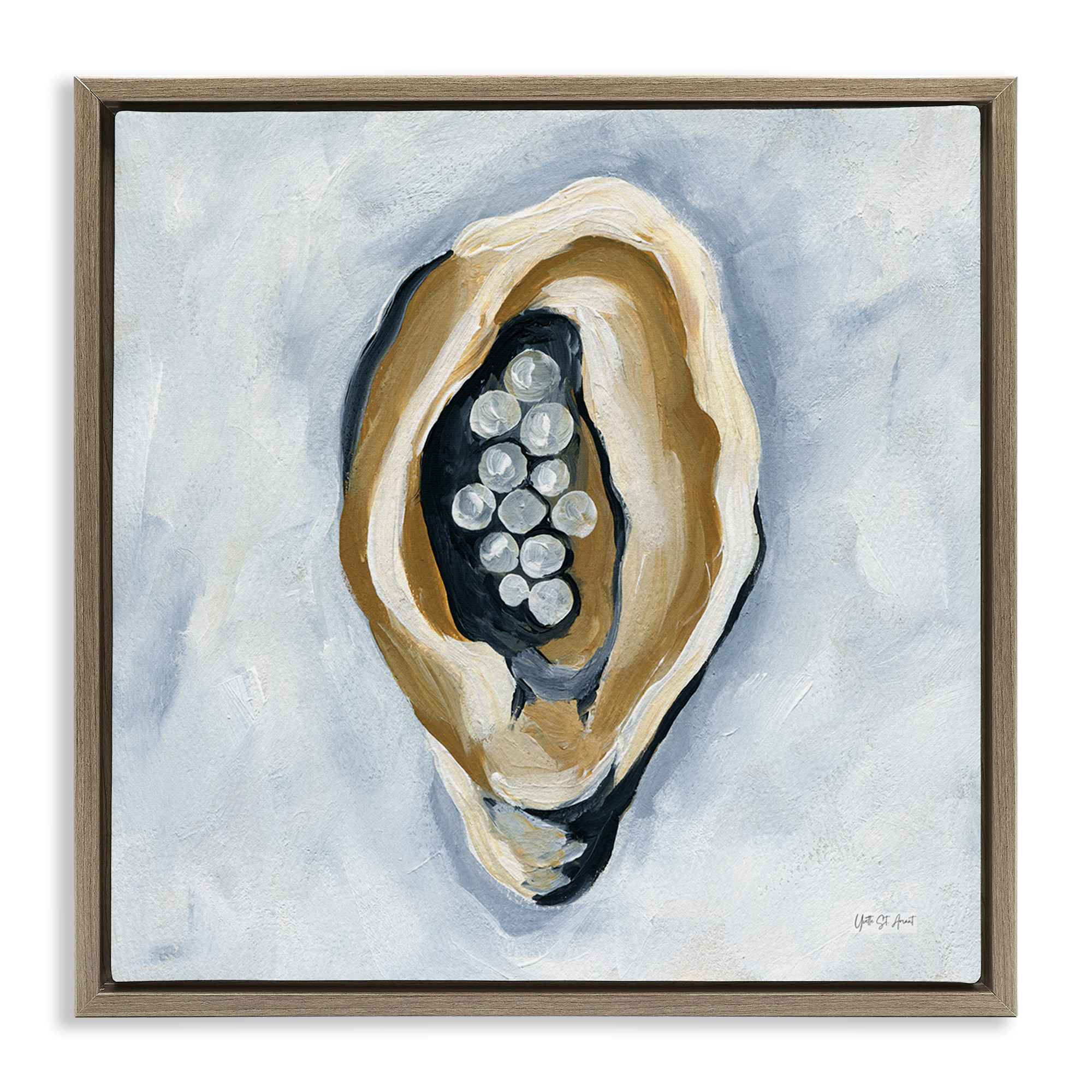 Stupell Industries World Is Your Oyster Coastal Painting Brown Floater Framed Canvas Art Print Wall Art, 25 x 25