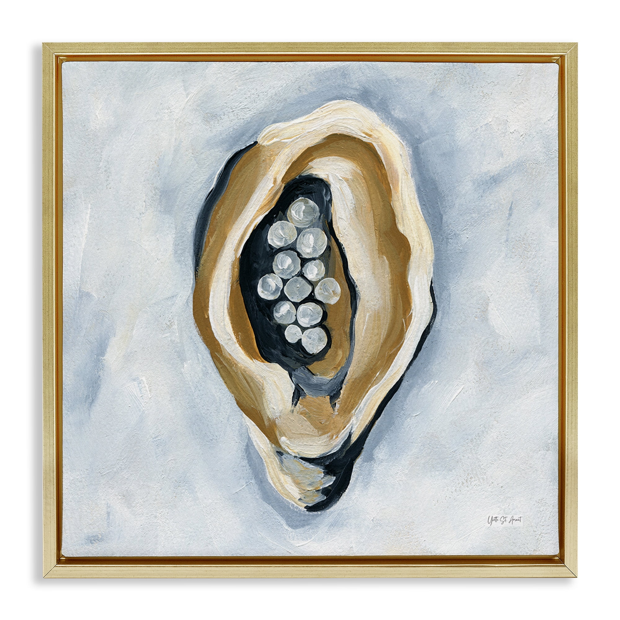 Stupell Industries World Is Your Oyster Coastal Painting Gold Floater Framed Canvas Art Print Wall Art, 25 x 25