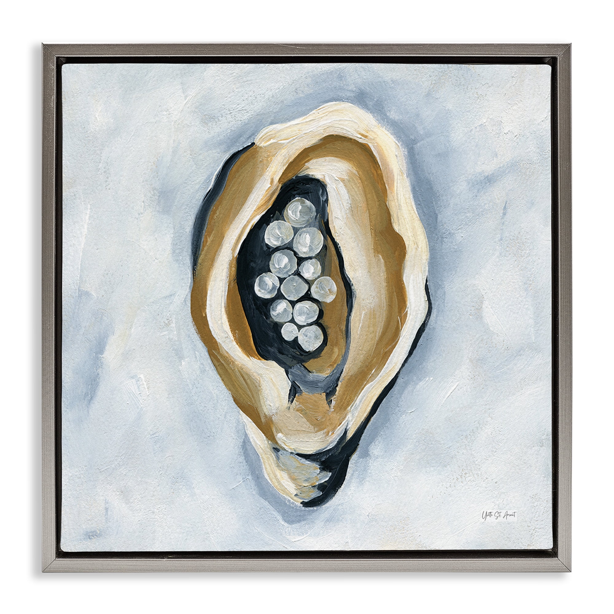 Stupell Industries World Is Your Oyster Coastal Painting Gray Floater Framed Canvas Art Print Wall Art, 18 x 18