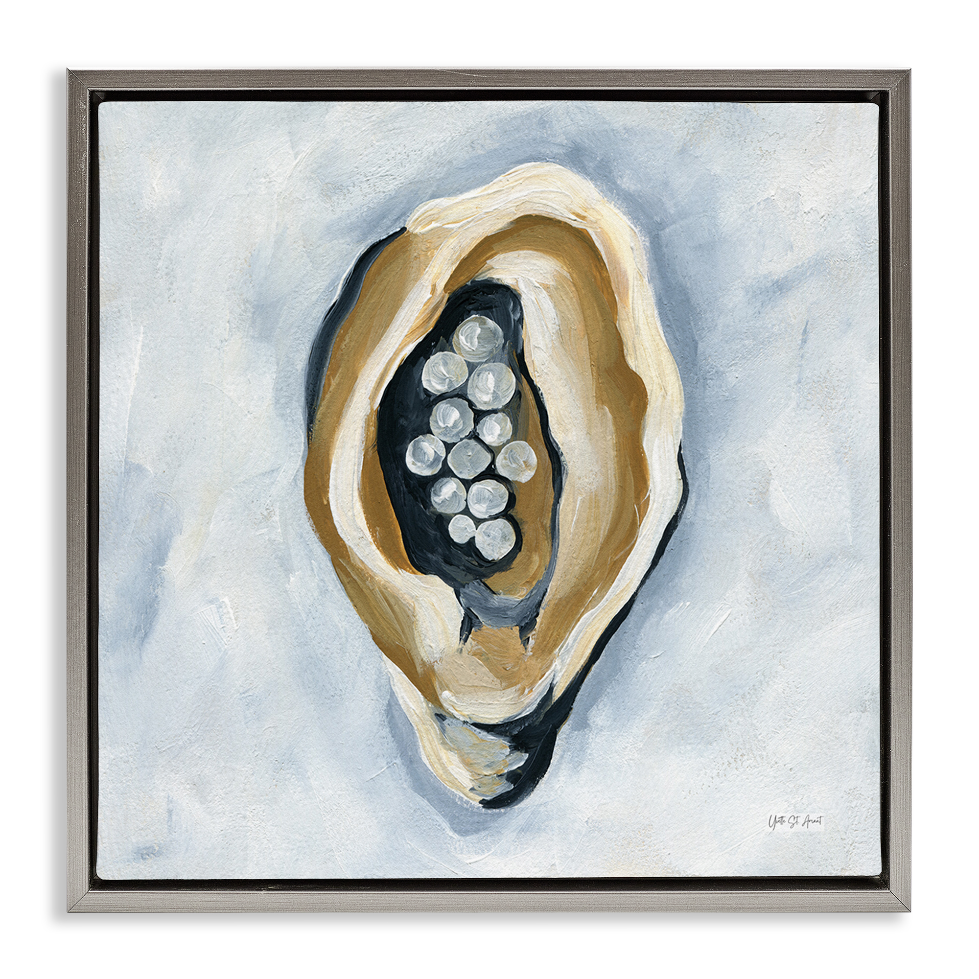 Stupell Industries World Is Your Oyster Coastal Painting Gray Floater Framed Canvas Art Print Wall Art, 25 x 25