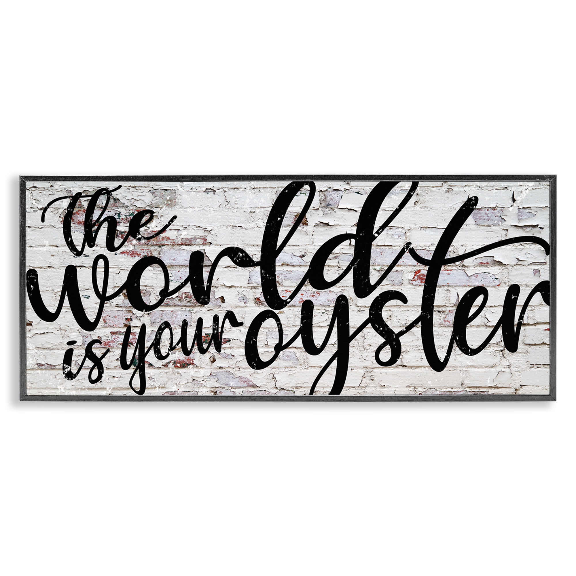 Stupell Industries World Is Your Oyster on Brick Typography Painting Black Framed Art Print Wall Art, 30 x 13