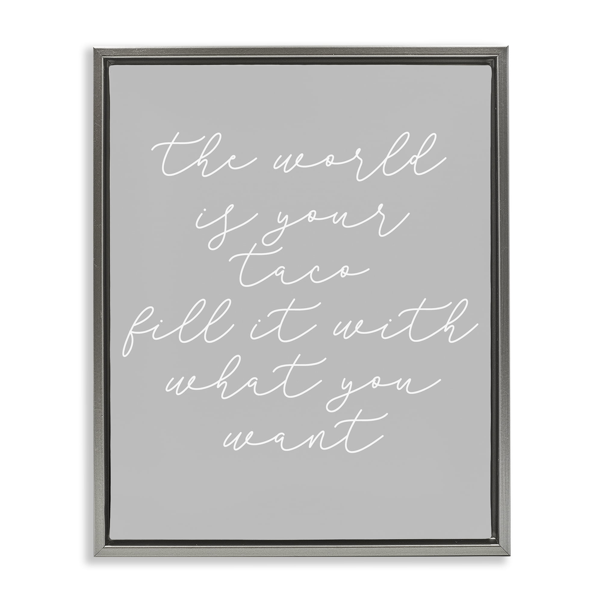 Stupell Industries World Is Your Taco Text & Numbers Painting Gray Floater Framed Canvas Art Print Wall Art, 17 x 21