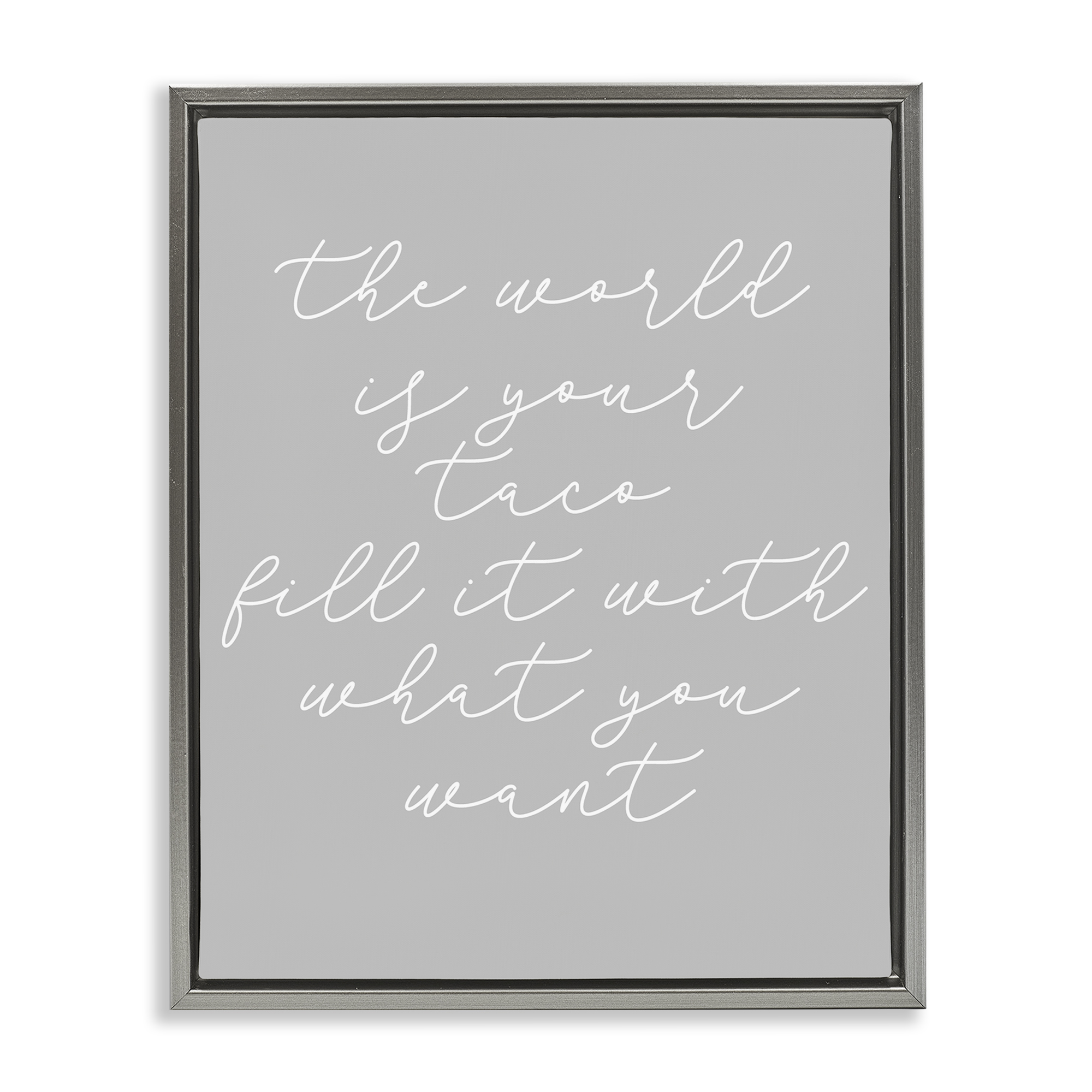 Stupell Industries World Is Your Taco Text & Numbers Painting Gray Floater Framed Canvas Art Print Wall Art, 25 x 31