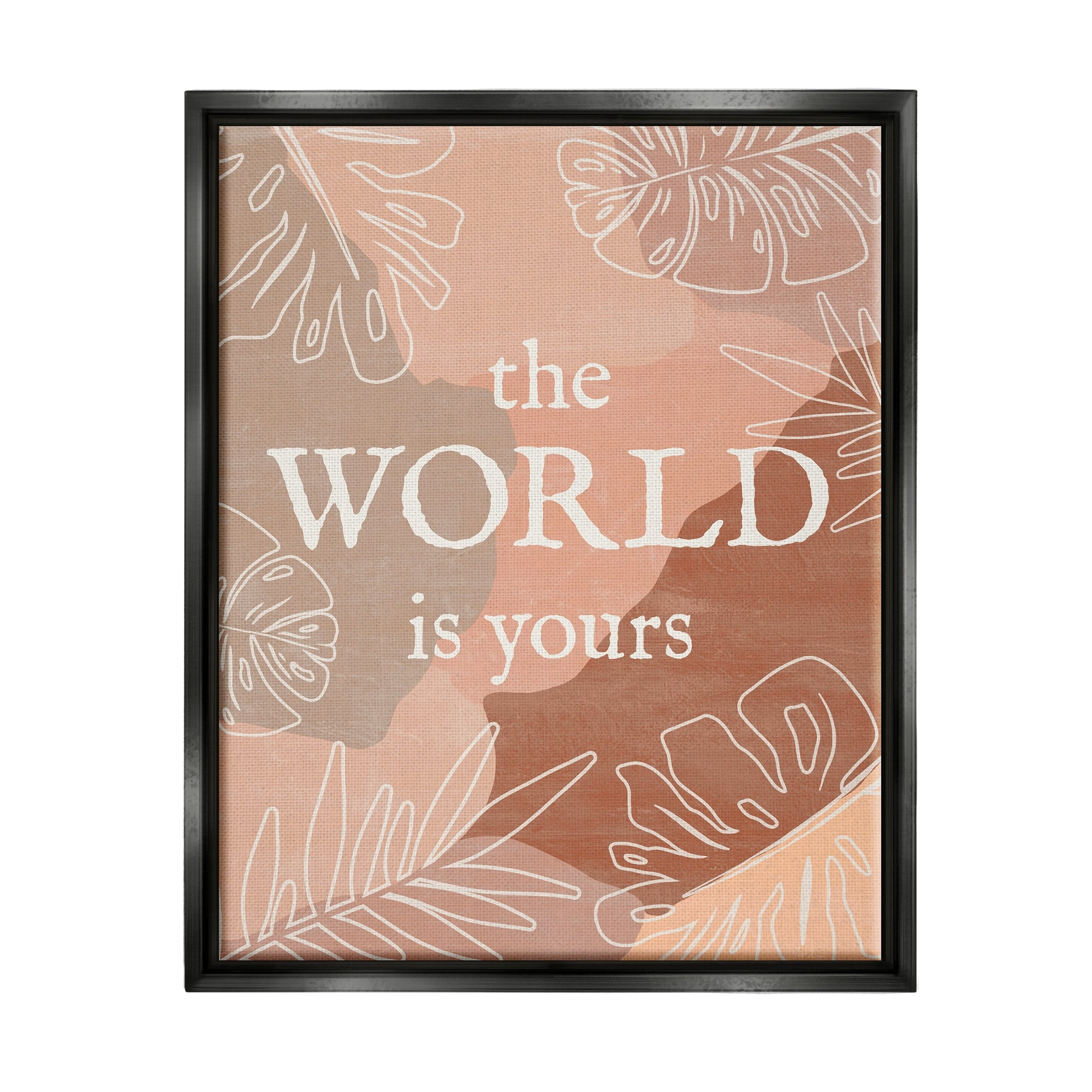Stupell Industries World Is Yours Monstera Plant Boho Blocked Shapes Jet Black Framed Floating Canvas Wall Art, 16x20, by Natalie Carpentieri