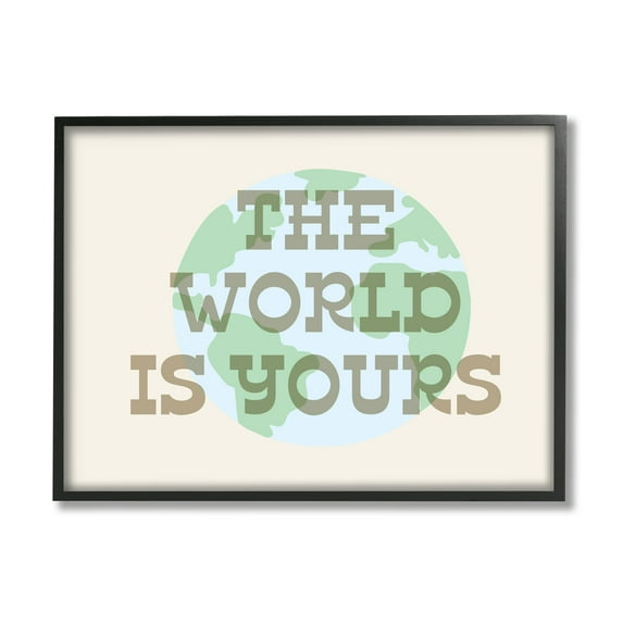 Stupell Industries World Is Yours Phrase Inspirational Painting Black Framed Art Print Wall Art, 20 x 16