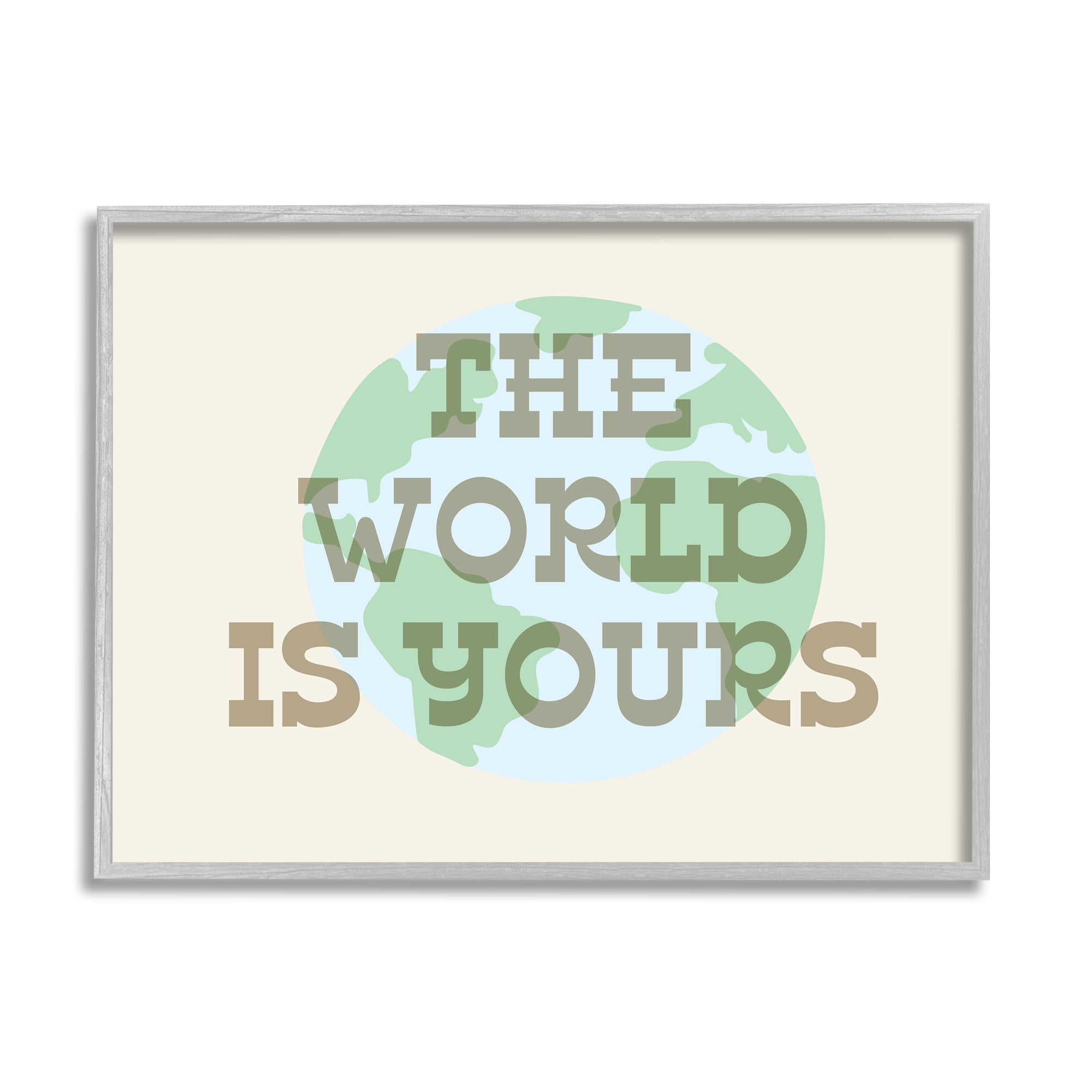Stupell Industries World Is Yours Phrase Inspirational Painting Gray Framed Art Print Wall Art, 14 x 11