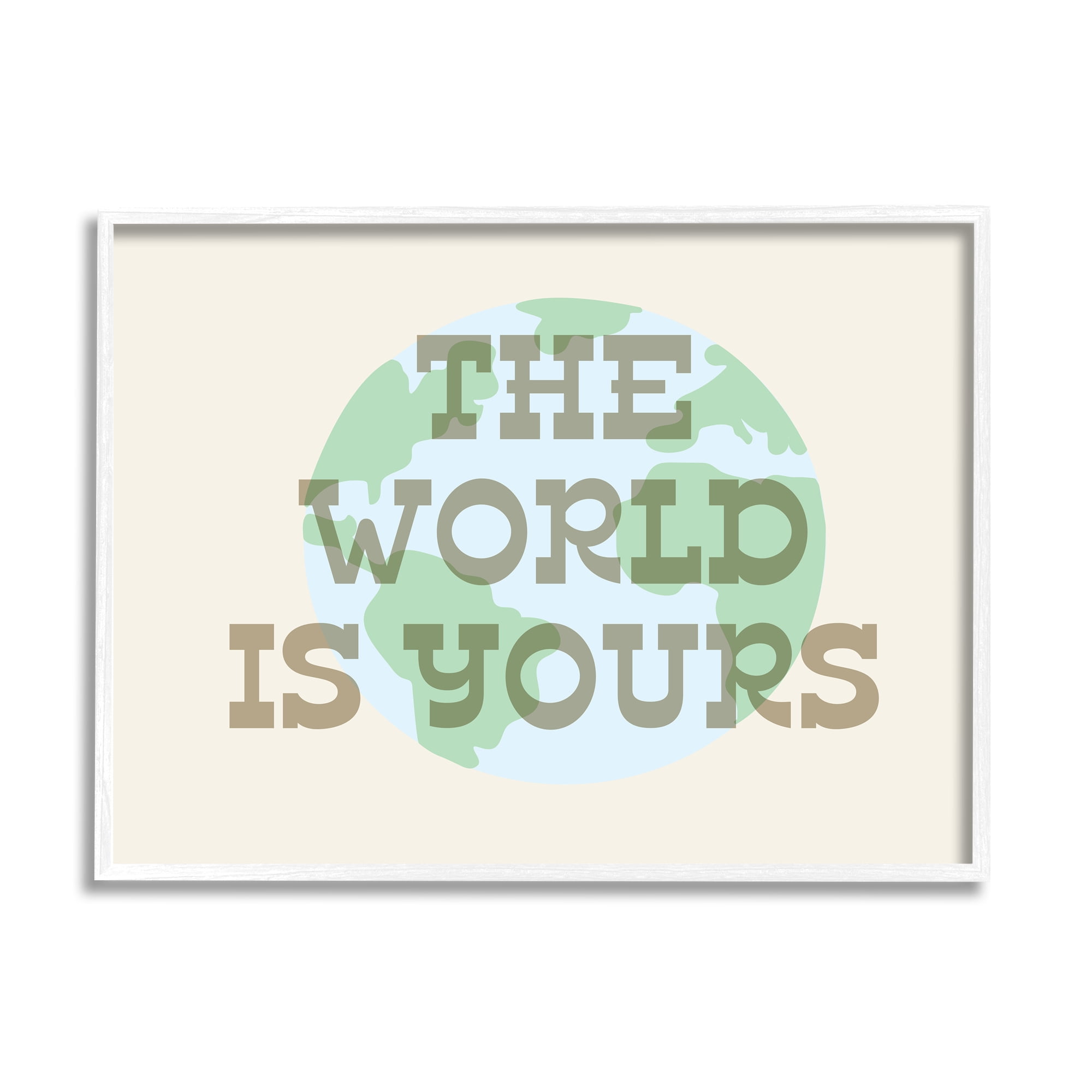 Stupell Industries World Is Yours Phrase Inspirational Painting White Framed Art Print Wall Art, 20 x 16