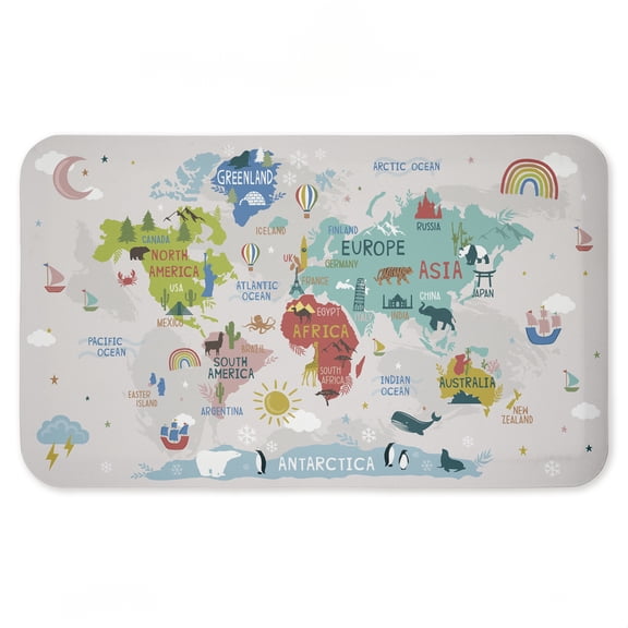 Stupell Ind - World Map Animals Diagram Anti-Fatigue Floor Mat by Lisa Perry Whitebutton
