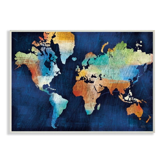 Stupell Industries World Map Modern Rainbow Textured Design Wall Plaque by Michael Mullen, 10" x 15", Wall Plaque