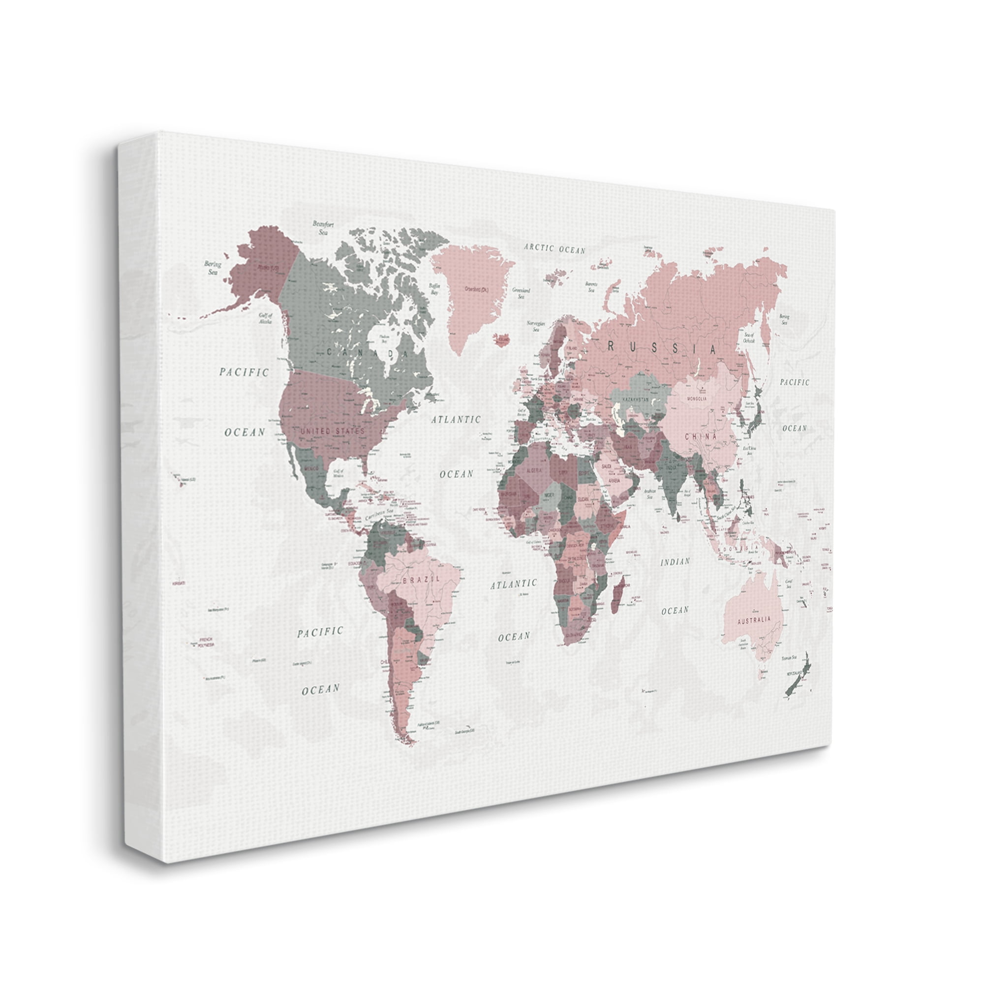 Stupell Industries World Map Patterned Waters Monochromatic Pink Regions, 24 x 30, Designed by Urban Epiphany