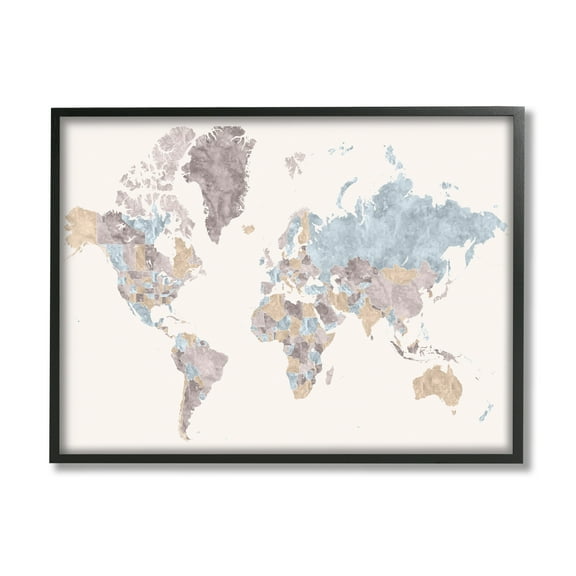 Stupell Industries World Map with Borders Contrasting Regional Tones, 11 x 14, Designed by BlursByAI