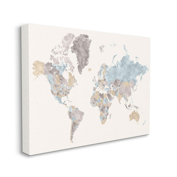 Stupell Industries World Map with Borders Contrasting Regional Tones, 16 x 20, Designed by BlursByAI