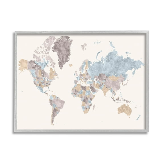 Stupell Industries World Map with Borders Contrasting Regional Tones, 24 x 30, Designed by BlursByAI