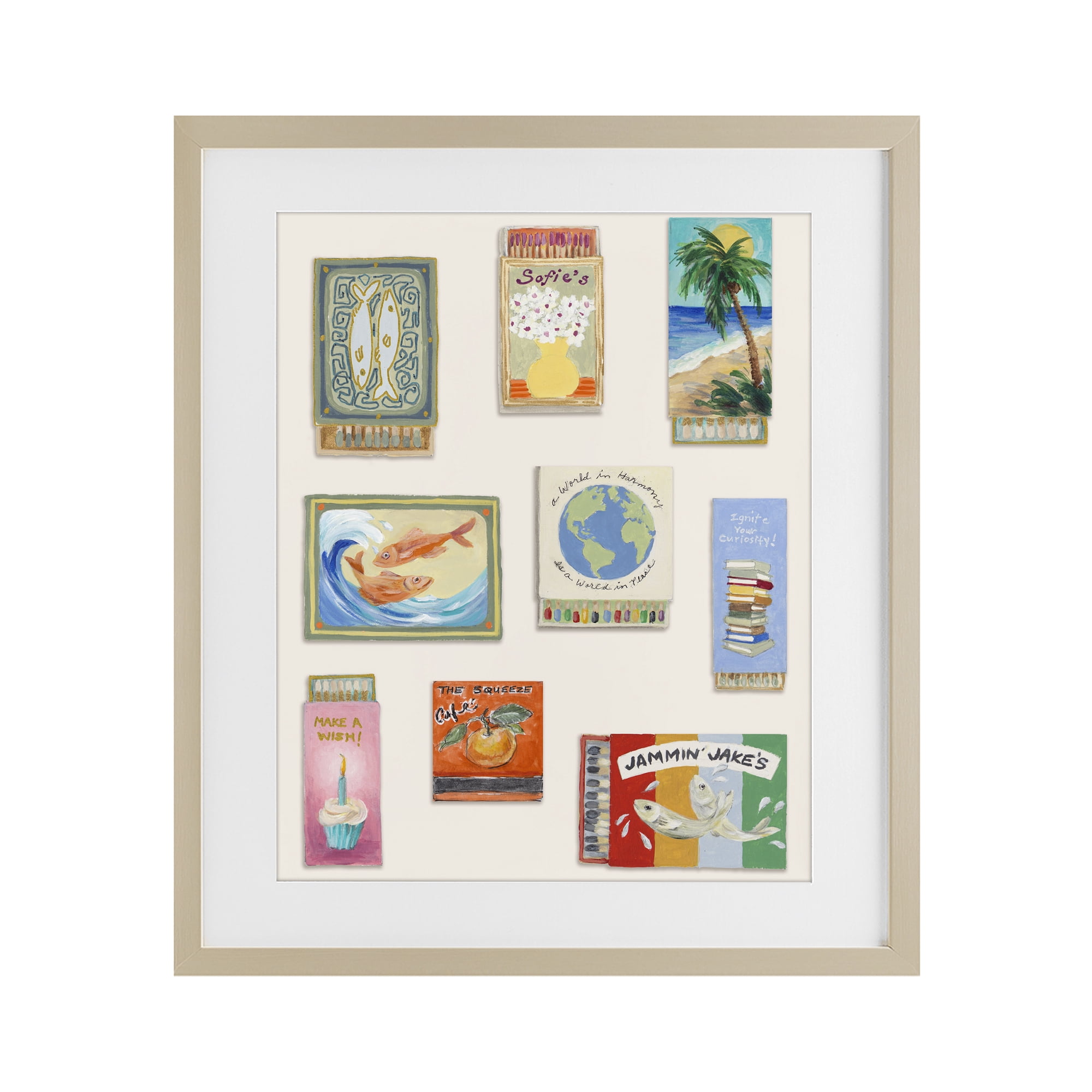Stupell Industries World Matchbox Collection Birch Framed Print Under Glass, design by Lanie Loreth