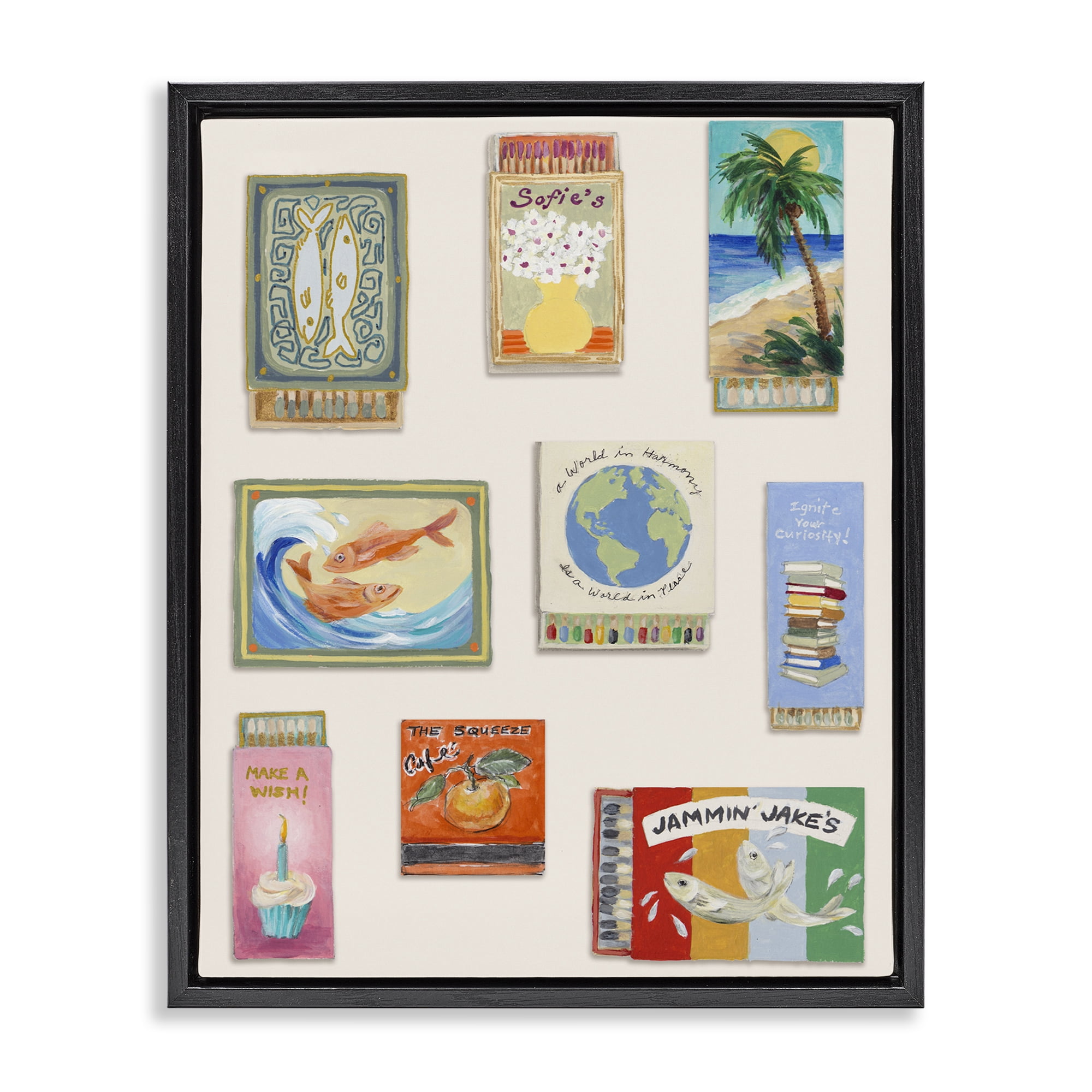 Stupell Industries World Matchbox Collection Black Framed Floater Canvas Wall Art, design by Lanie Loreth