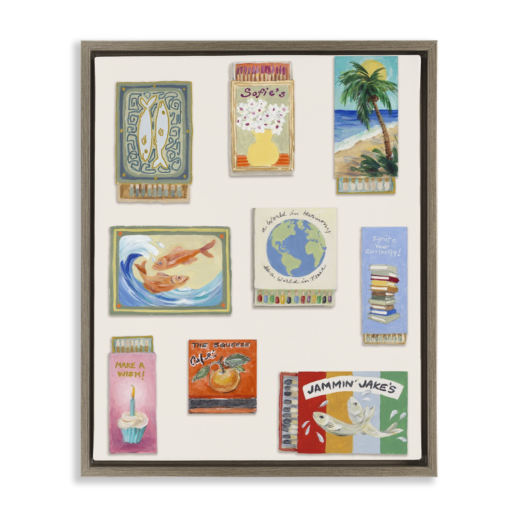 Stupell Industries World Matchbox Collection Brown Framed Floater Canvas Wall Art, design by Lanie Loreth