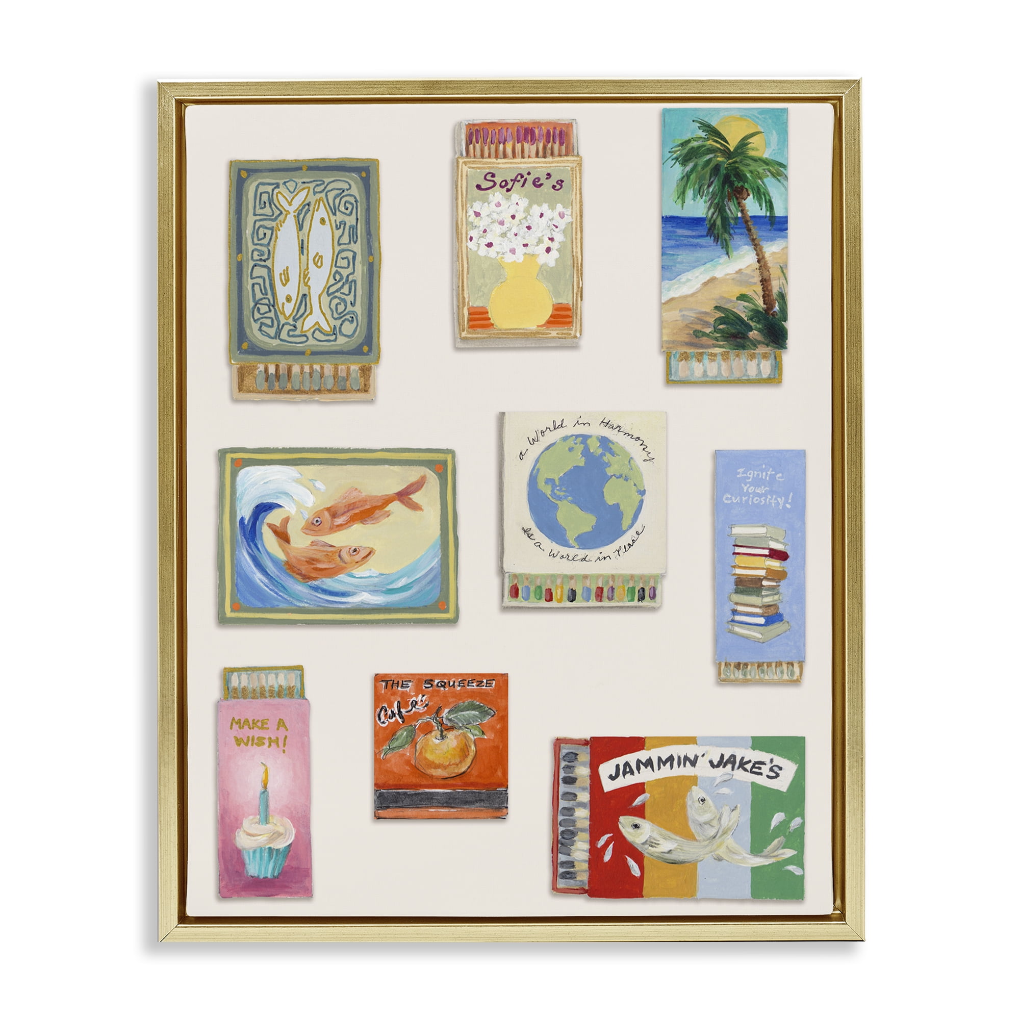 Stupell Industries World Matchbox Collection Gold Framed Floater Canvas Wall Art, design by Lanie Loreth