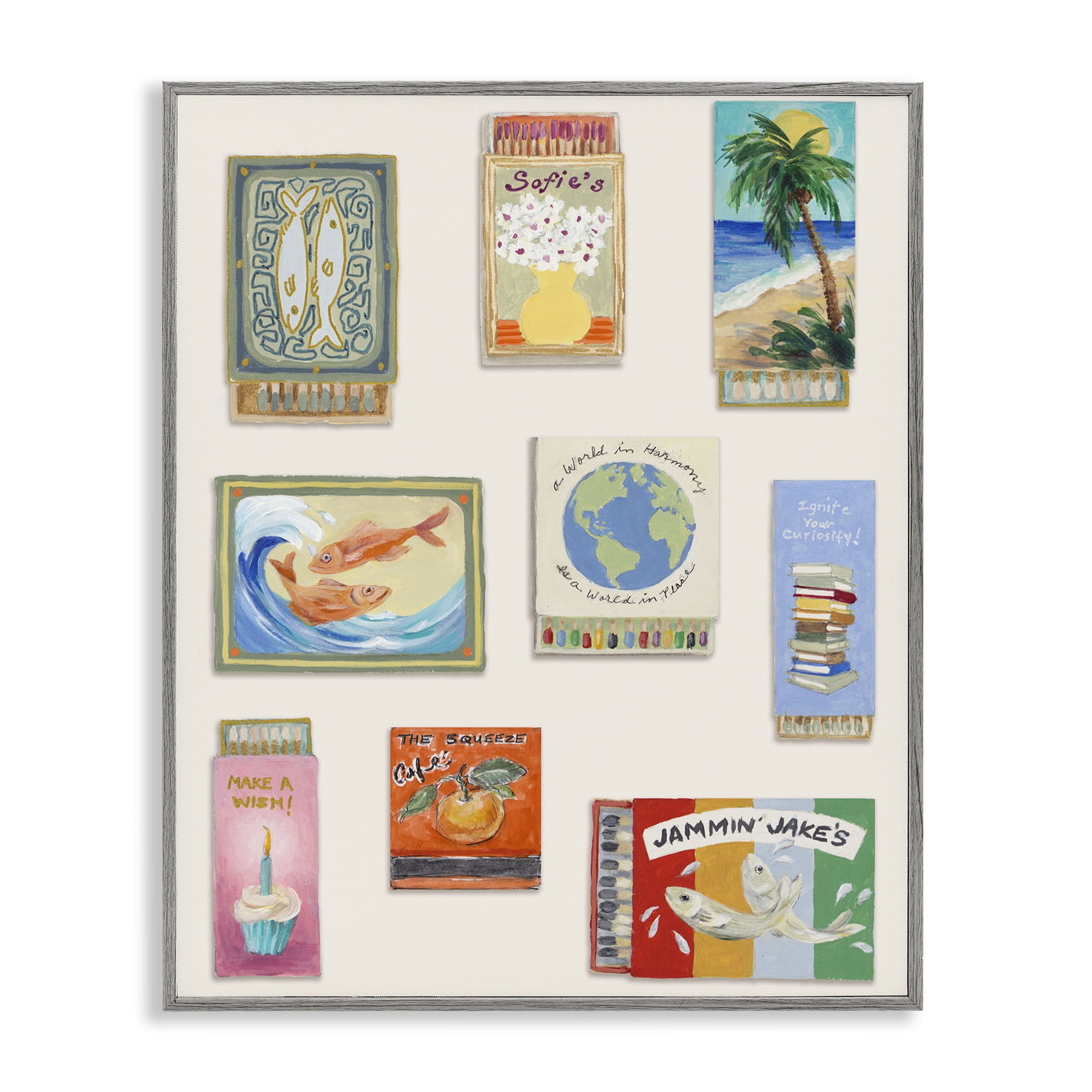 Stupell Industries World Matchbox Collection Gray Framed Giclee Art, design by Lanie Loreth