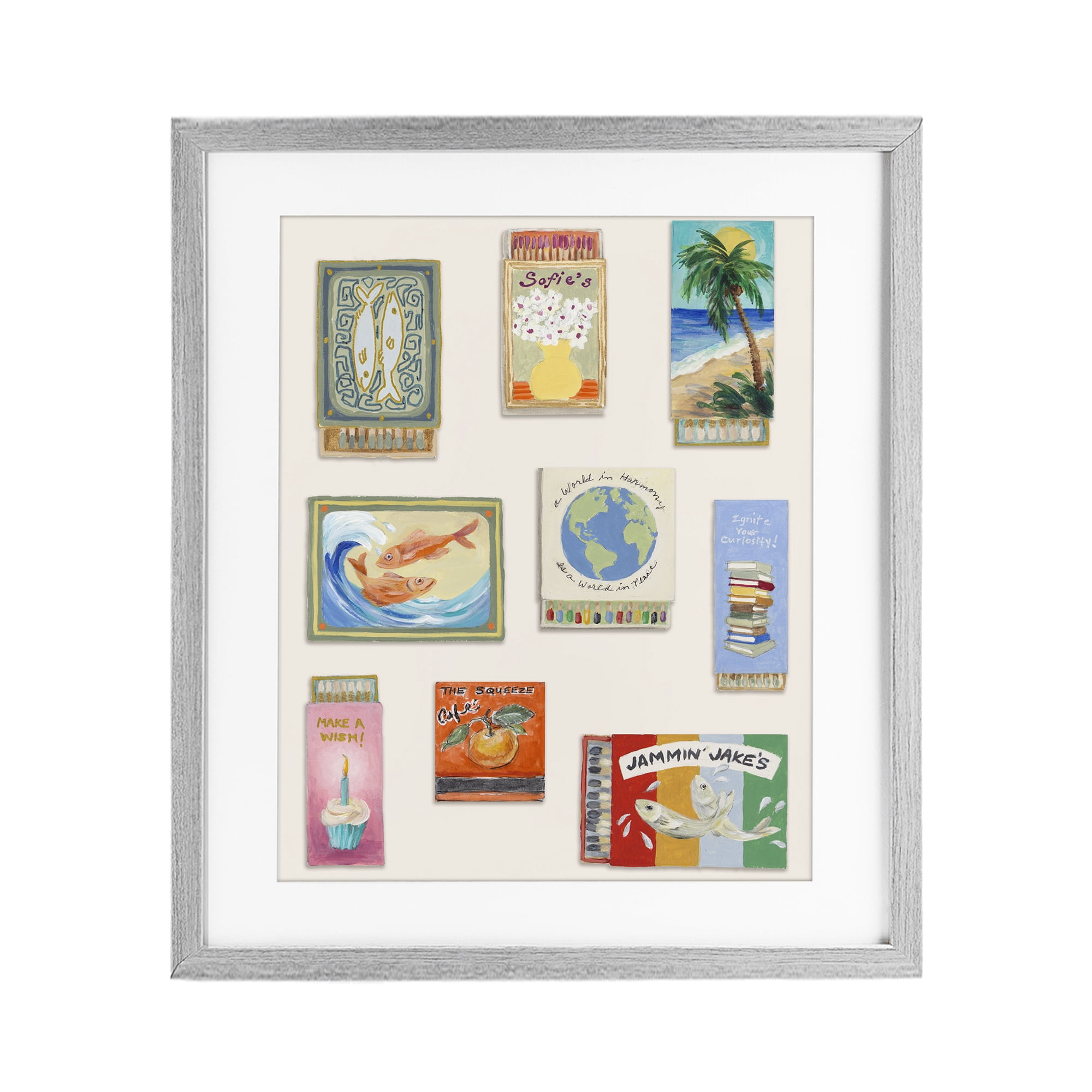 Stupell Industries World Matchbox Collection Gray Framed Print Under Glass, design by Lanie Loreth