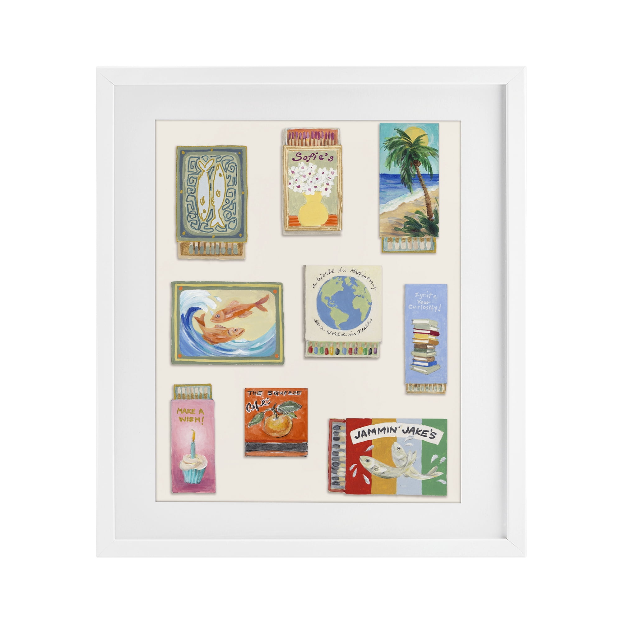 Stupell Industries World Matchbox Collection White Framed Print Under Glass, design by Lanie Loreth