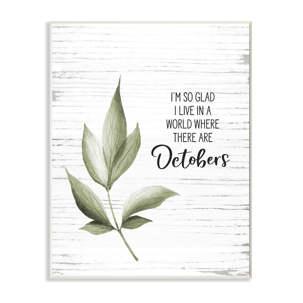 Stupell Industries World Of Octobers Fall Leaves Autumn Seasonal Design Wood Wall Art By Artist Lettered and Lined