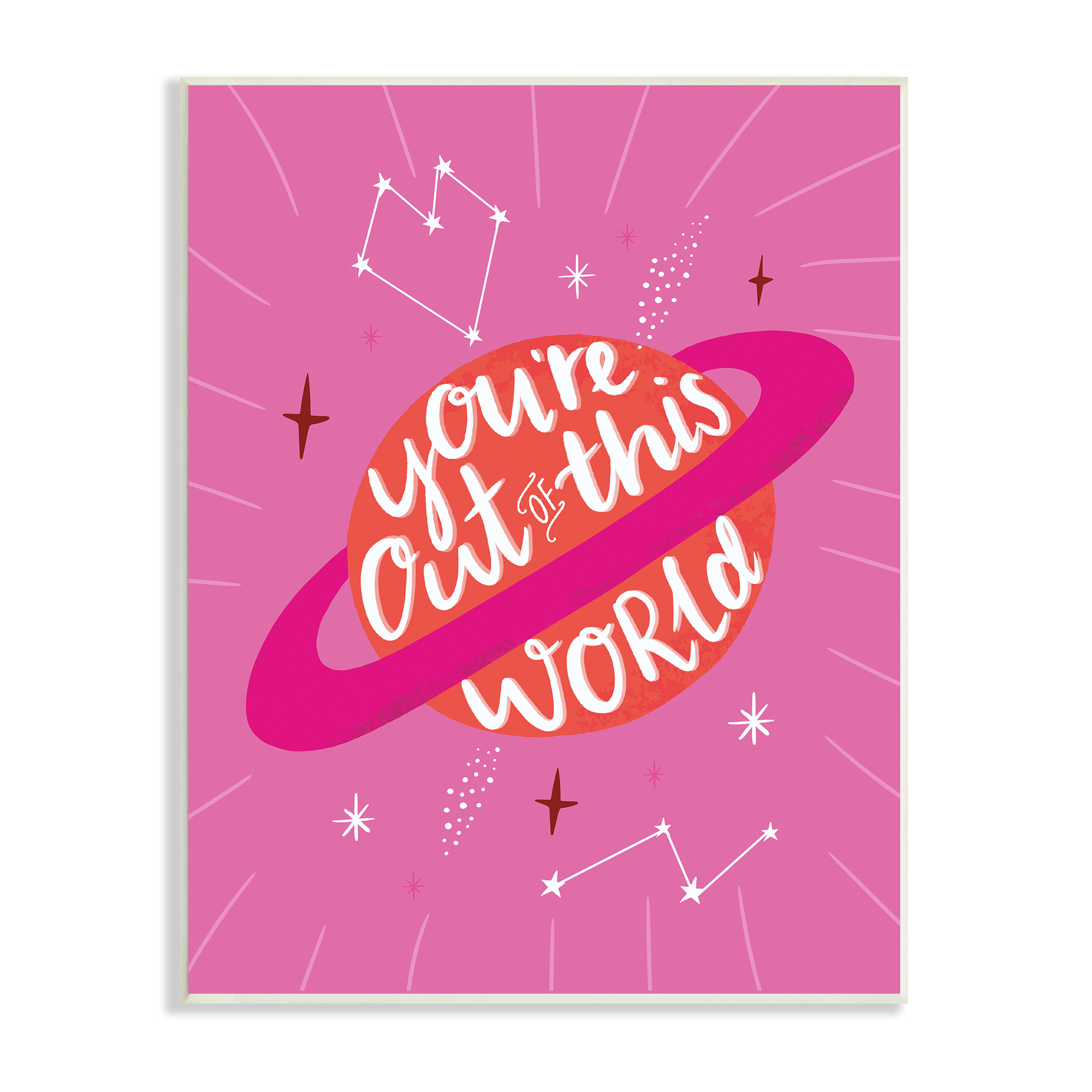 Stupell Industries You're Out of This World Phrase Valentine Pink Planet Novelty Painting Unframed Art Print Wall Art, 10 x 15, Design by Louise Allen
