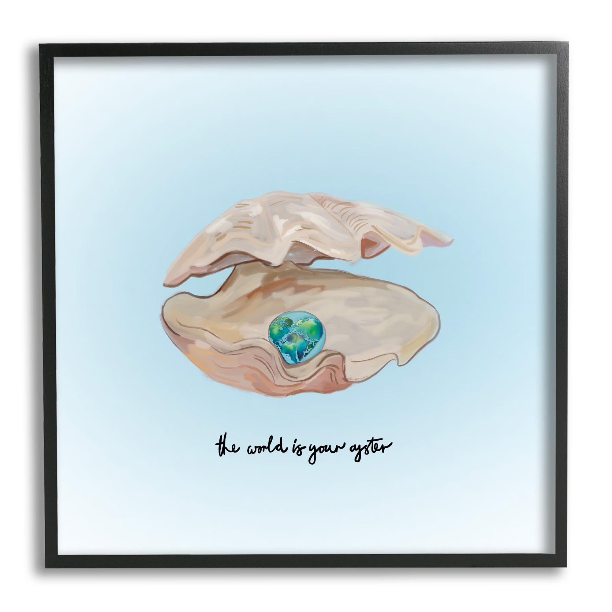 Stupell Industries World Your Oyster Phrase Animals & Insects Painting Black Framed Art Print Wall Art, 12 x 12