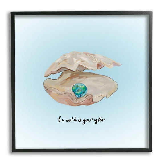 Stupell Industries World Your Oyster Phrase Animals & Insects Painting Black Framed Art Print Wall Art, 12 x 12