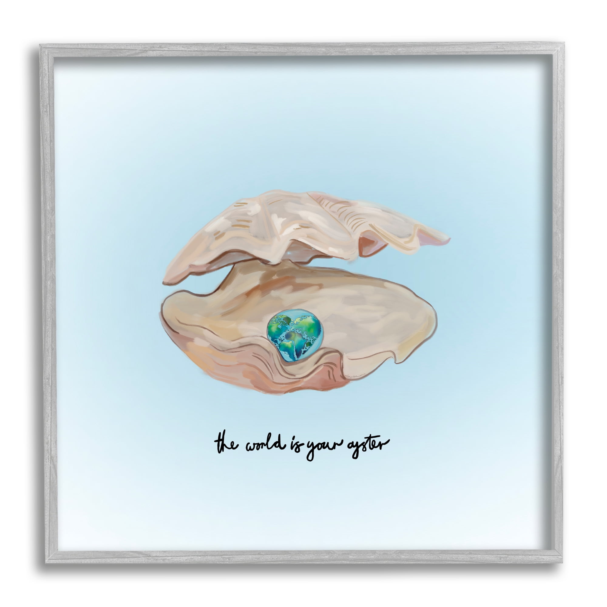 Stupell Industries World Your Oyster Phrase Animals & Insects Painting Gray Framed Art Print Wall Art, 12 x 12