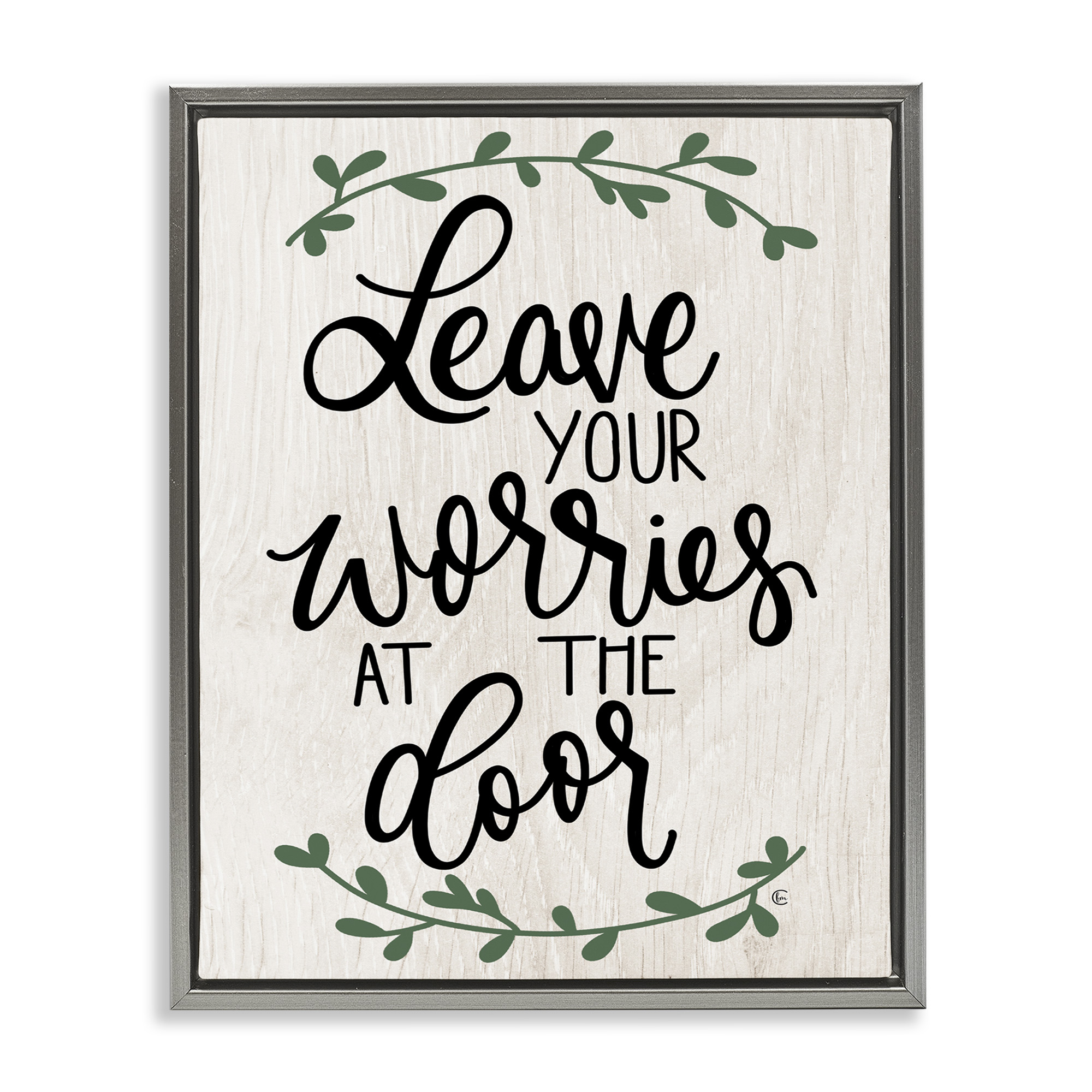 Stupell Industries Worries at Door Family Greeting Typography Painting Gray Floater Framed Canvas Art Print Wall Art, 25 x 31