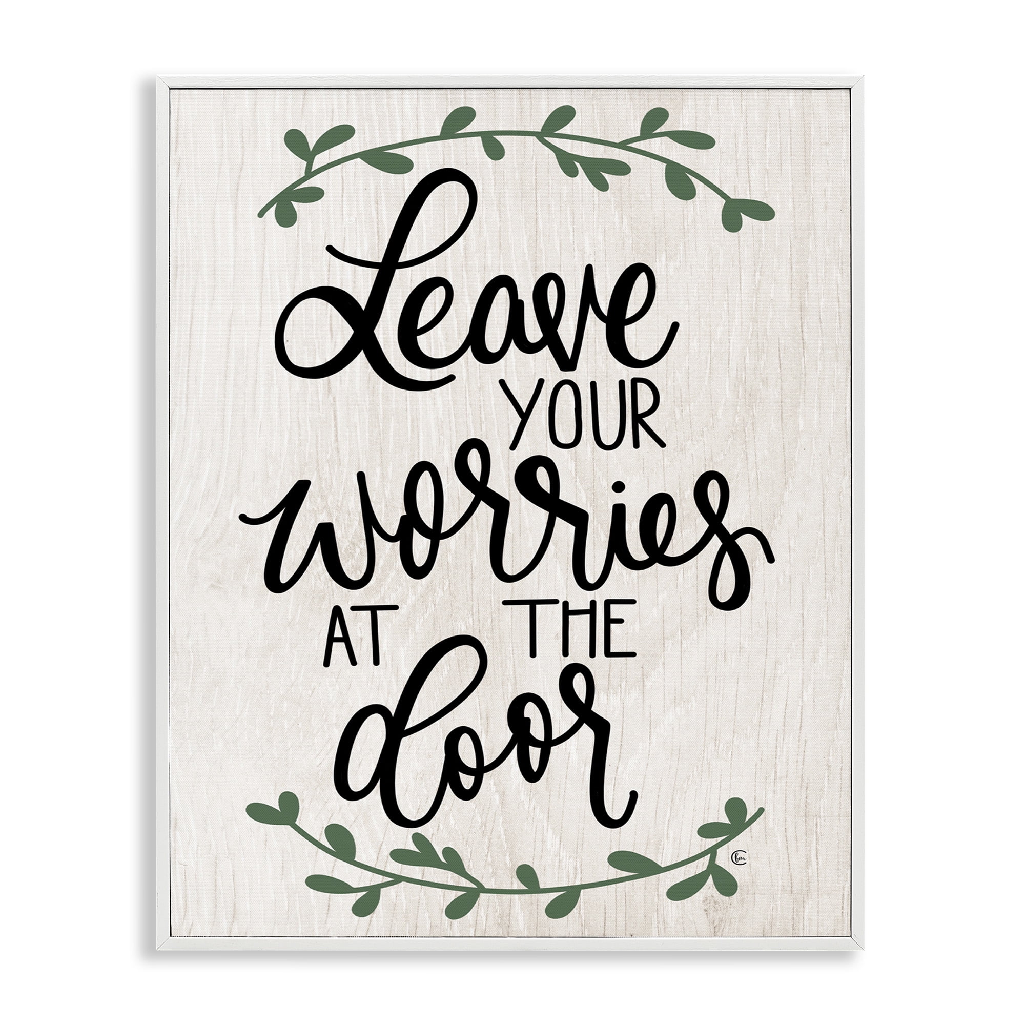 Stupell Industries Worries at Door Family Greeting Typography Painting White Framed Art Print Wall Art, 11 x 14