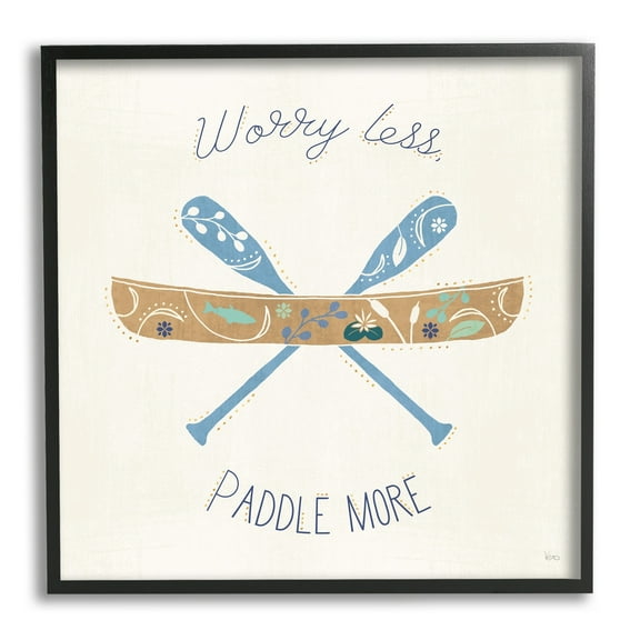 Stupell Industries Worry Less Paddle More Canoe Boat Typography Graphic Art Black Framed Art Print Wall Art, Design by Veronique Charron