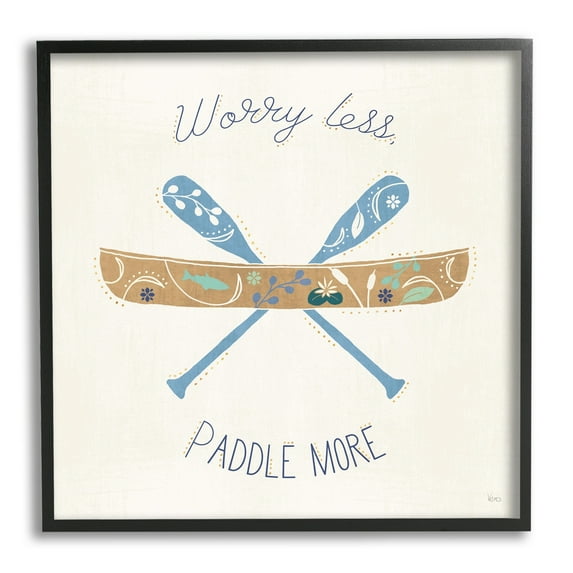 Stupell Industries Worry Less Paddle More Canoe Boat Typography Graphic Art Black Framed Art Print Wall Art, Design by Veronique Charron