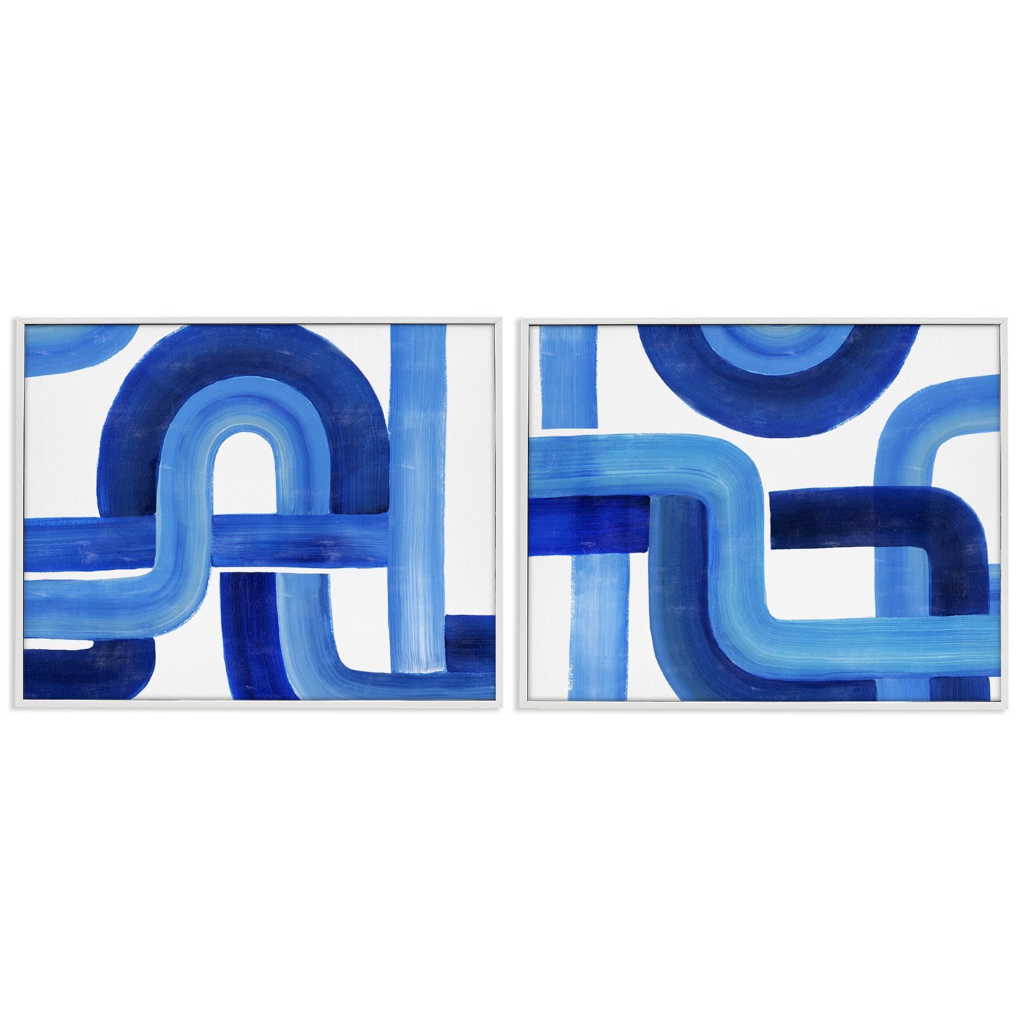 Stupell Industries Woven Blue Geometric Lines Abstract Painting White Framed Art Print Wall Art, 14 x 11, Set of 2