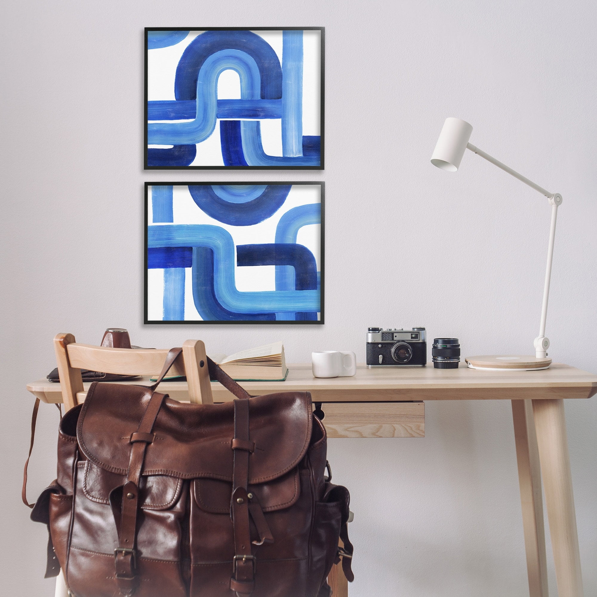 Stupell Industries Woven Blue Lines Geometric Color Abstraction Black Framed by Grace Popp