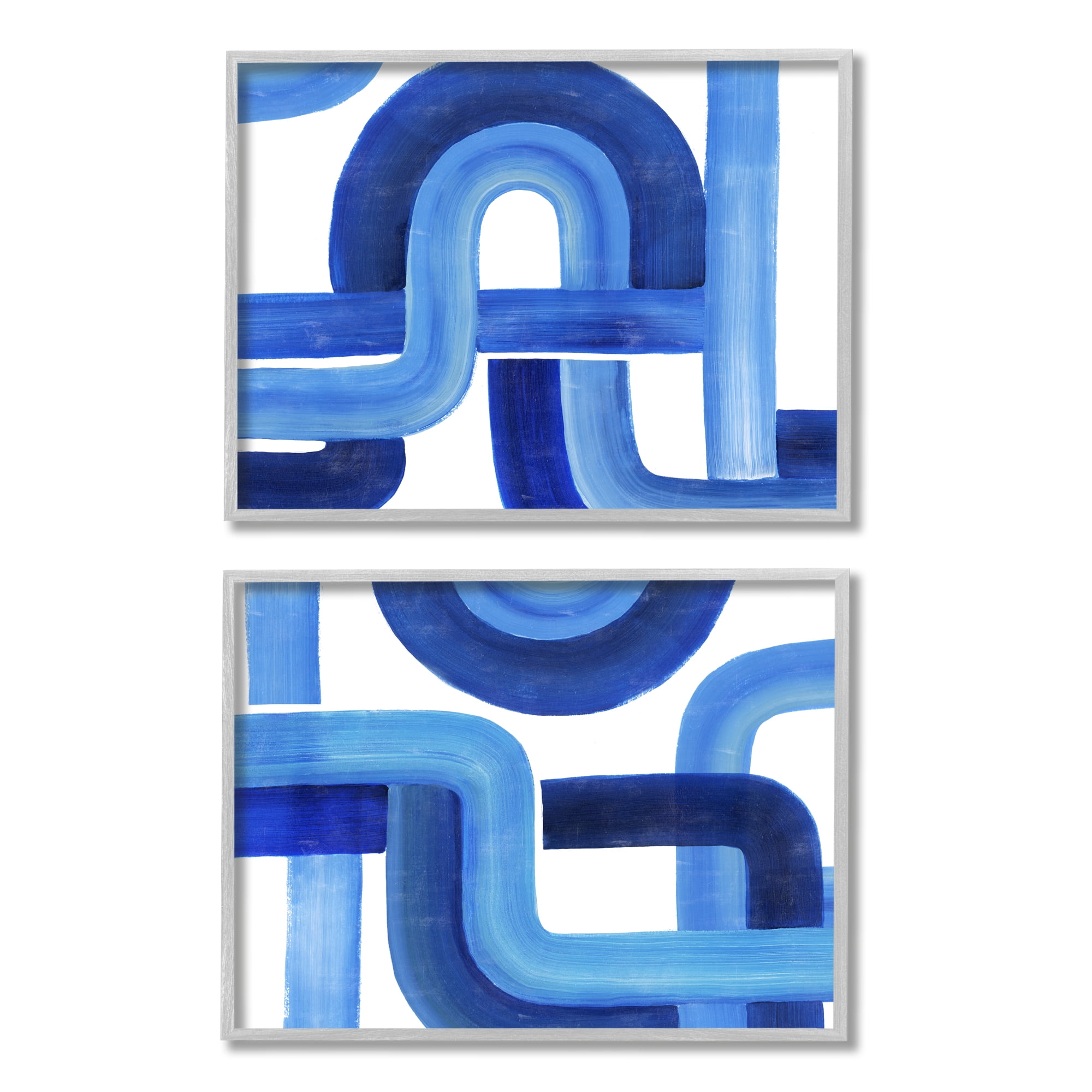 Stupell Industries Woven Blue Lines Geometric Color Abstraction Gray Framed by Grace Popp