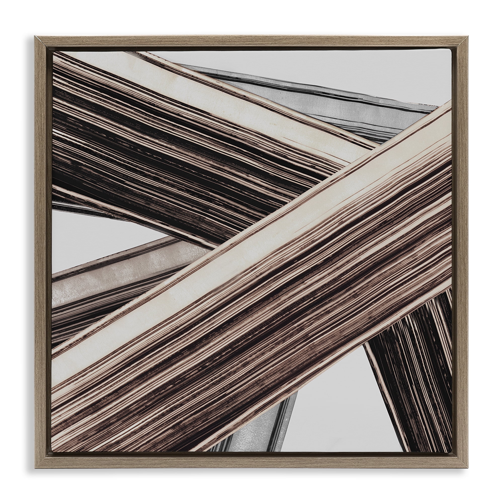 Stupell Industries Woven Lines Composition Abstract Painting Brown Floater Framed Canvas Art Print Wall Art, 18 x 18