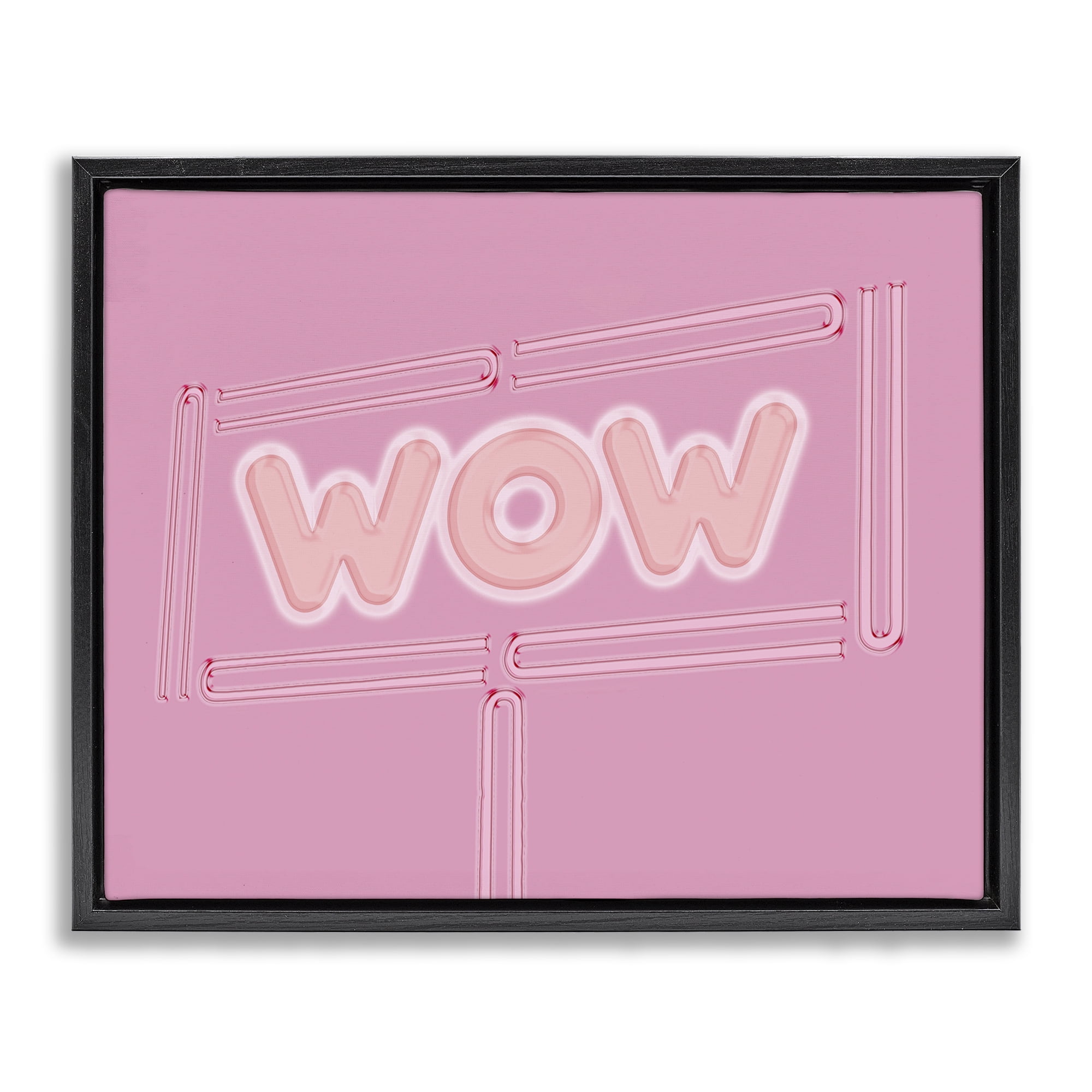 Stupell Industries Wow Neon Lights Style Text & Numbers Painting Black Floater Framed Canvas Art Print Wall Art, 21 x 17