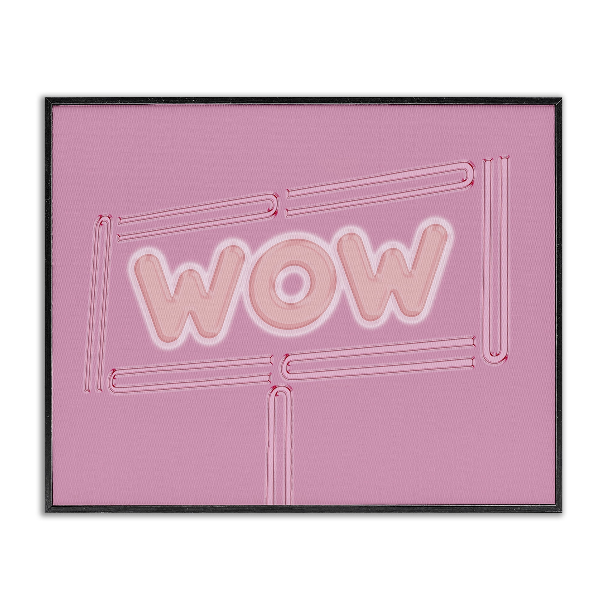 Stupell Industries Wow Neon Lights Style Text & Numbers Painting Black Framed Art Print Wall Art, 30 x 24