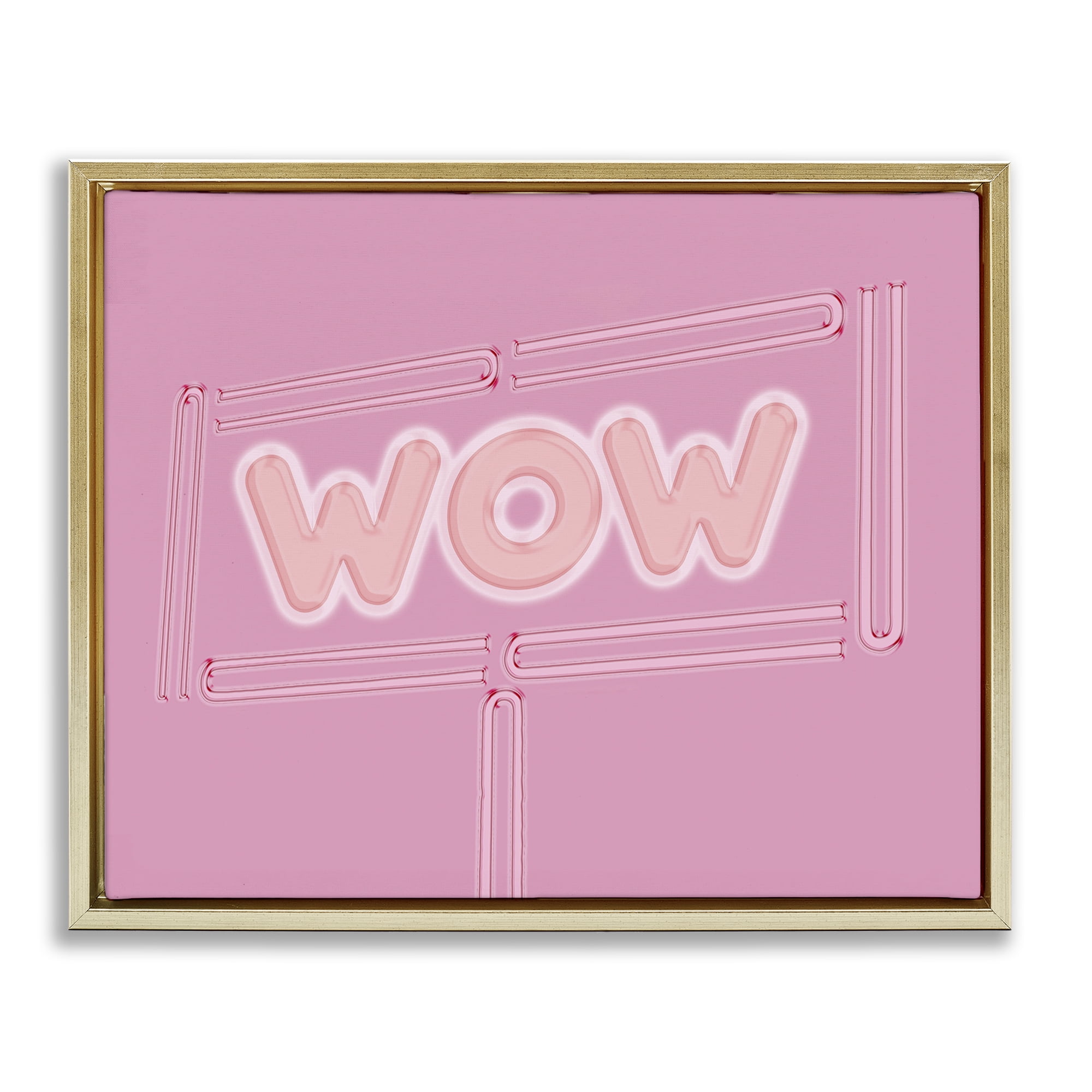 Stupell Industries Wow Neon Lights Style Text & Numbers Painting Gold Floater Framed Canvas Art Print Wall Art, 31 x 25