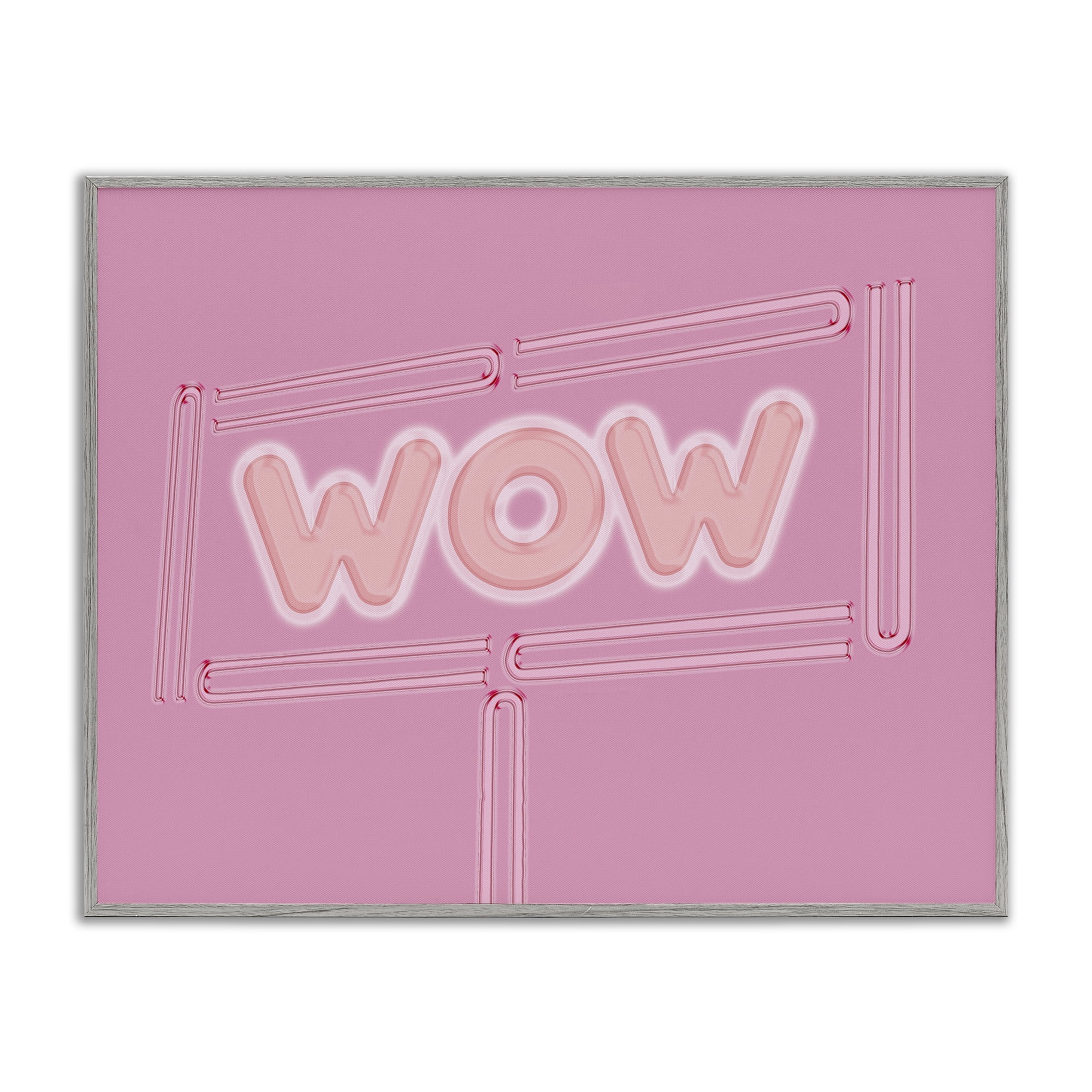 Stupell Industries Wow Neon Lights Style Text & Numbers Painting Gray Framed Art Print Wall Art, 14 x 11