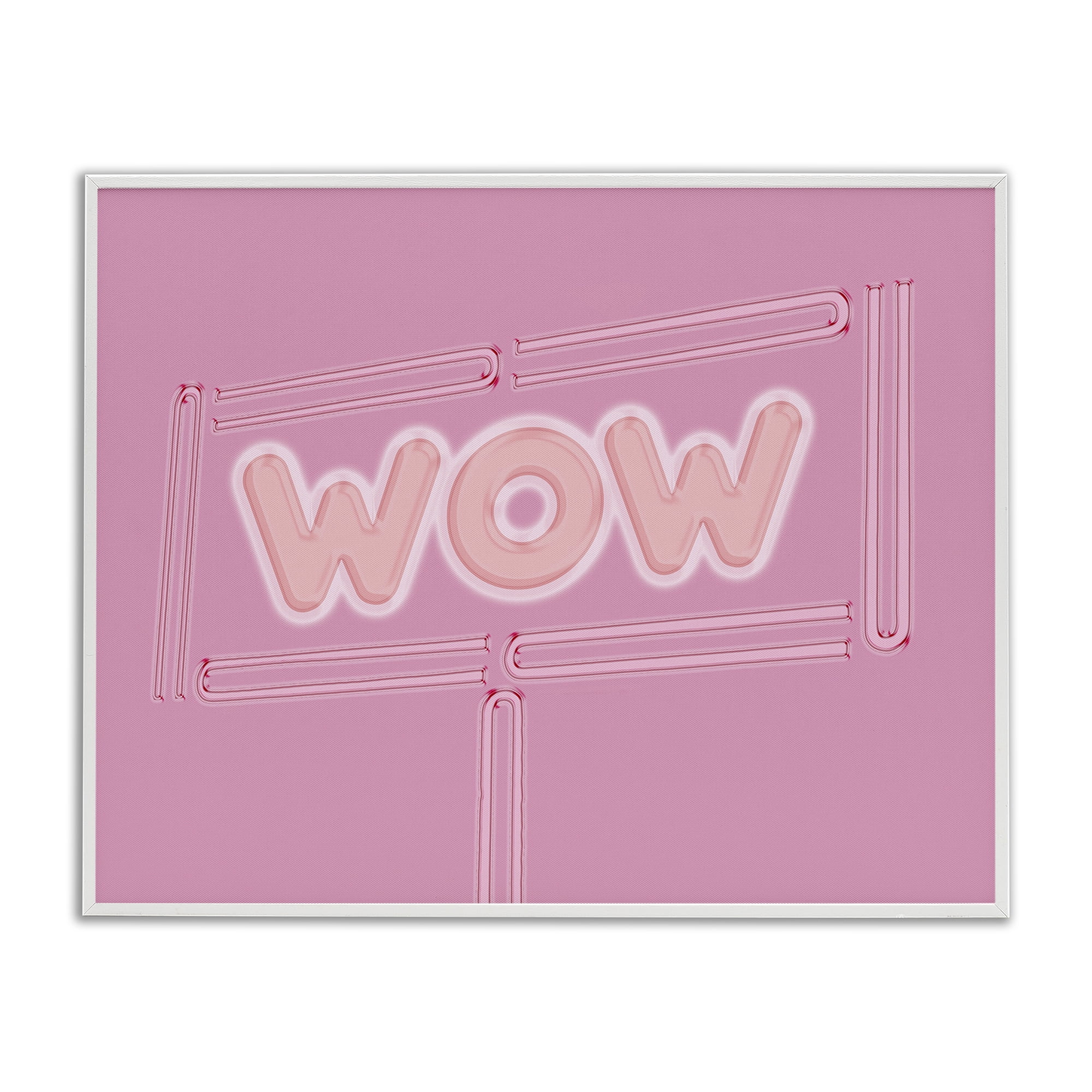 Stupell Industries Wow Neon Lights Style Text & Numbers Painting White Framed Art Print Wall Art, 20 x 16